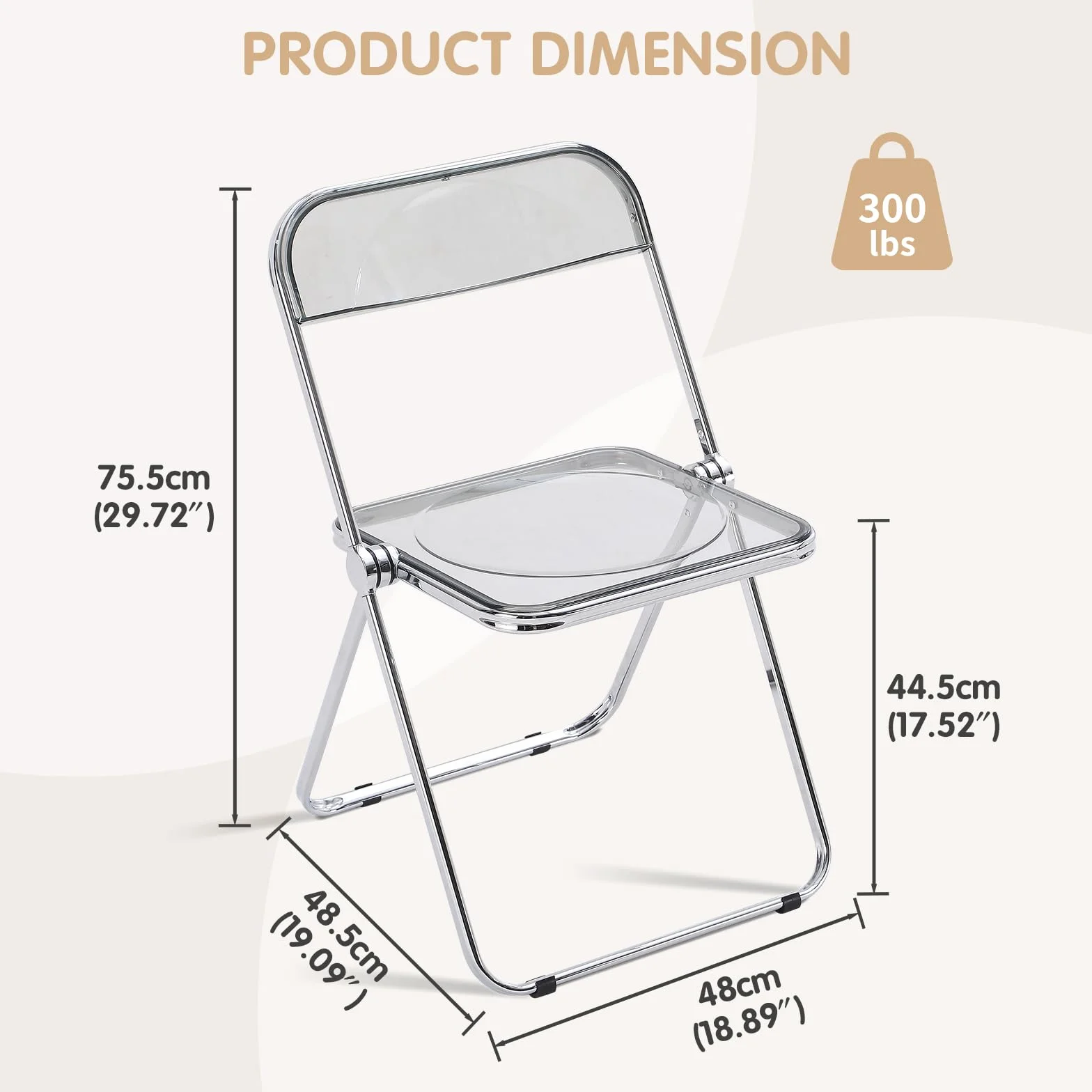Silla Plegable Acrílica Transparente Moderna Gris Apilable Ahorra Espacio