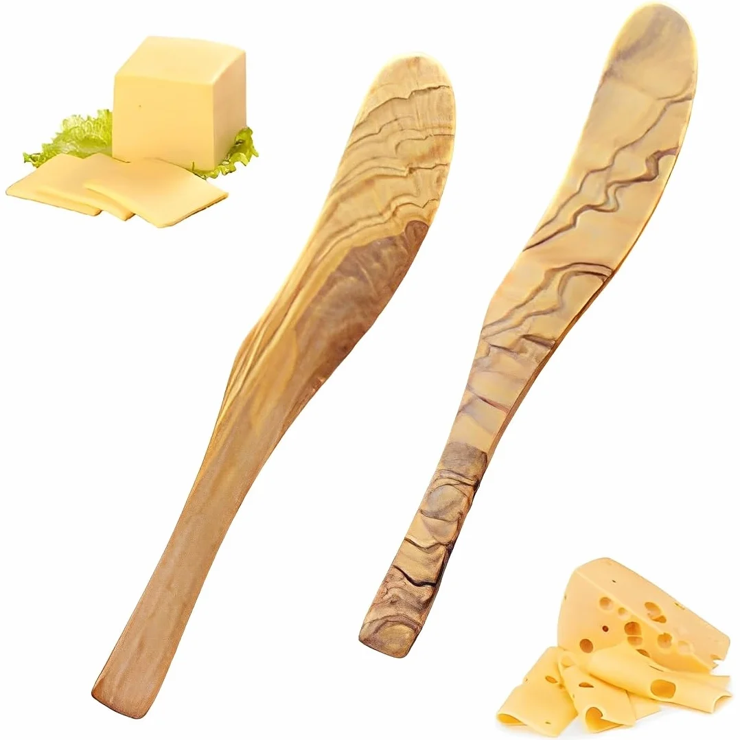 GXGM 2 Pcs Cortador de Mantequilla de Madera,Cuchillos de Madera para Untar Queso,Multifunción,Cuchillos de Mesa de Madera,Queso Untar,Adecuado para Untar Mantequilla,Mantequilla de Cacahuete