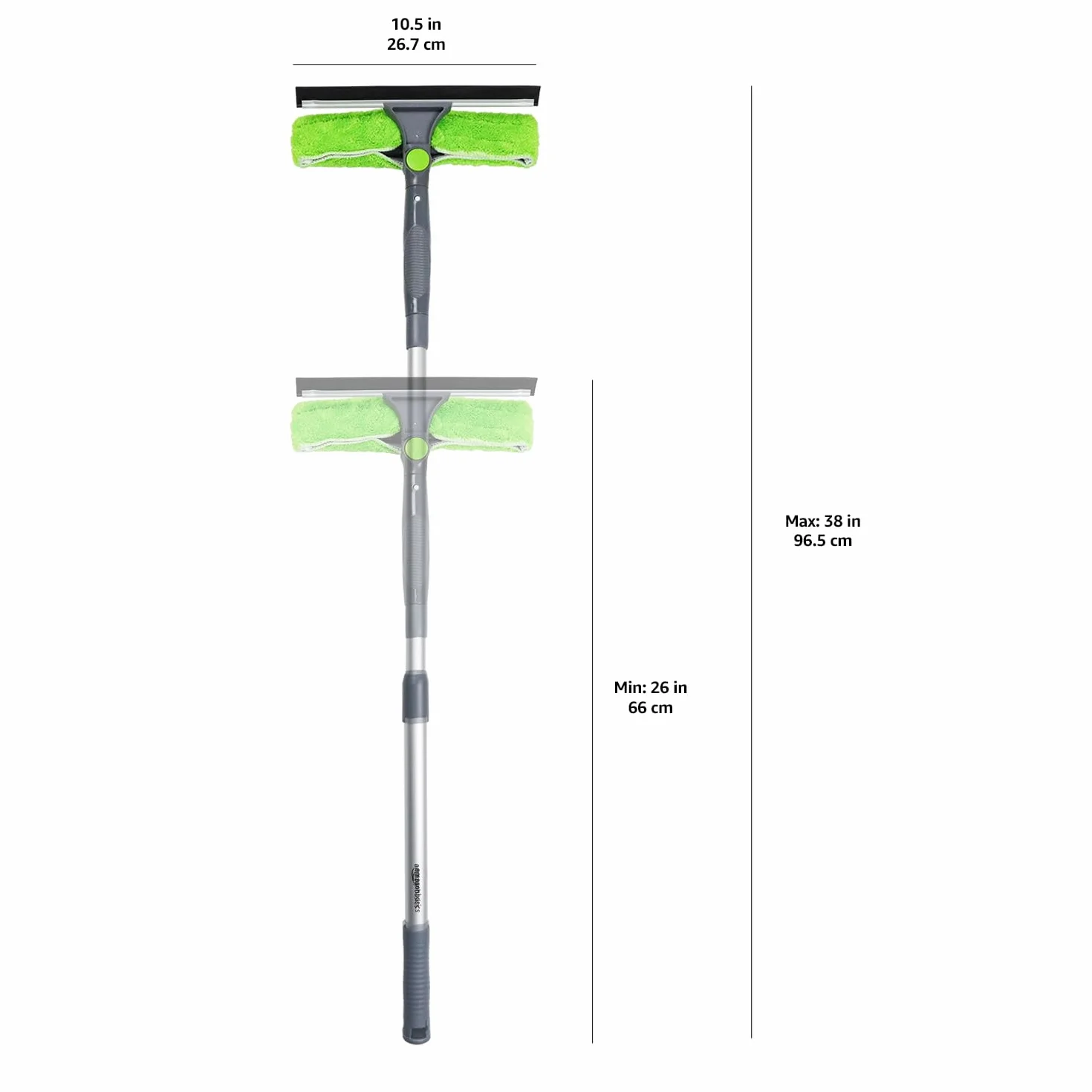 Amazon Basics Limpiacristales Extensible Cabezal Giratorio 180° Mango Telescópico 66-96,5 cm