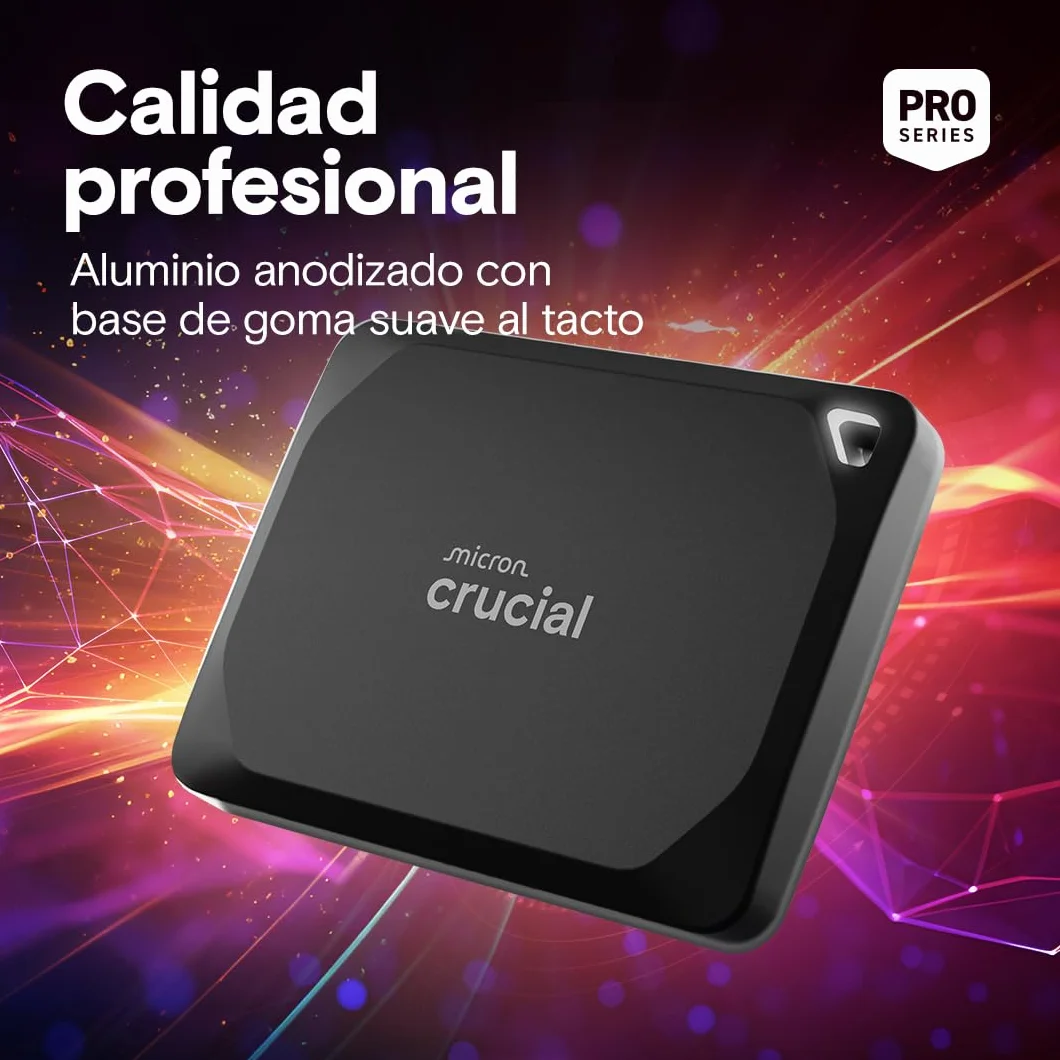 Crucial X10 Pro SSD 1TB Portátil, Lectura de hasta 2100 MB/s y Escritura de 2000 MB/s, PC y Mac, Resistente al Agua y al Polvo (IP55), Disco Duro Sólido Externo, USB-C 3.2 - CT1000X10PROSSD902