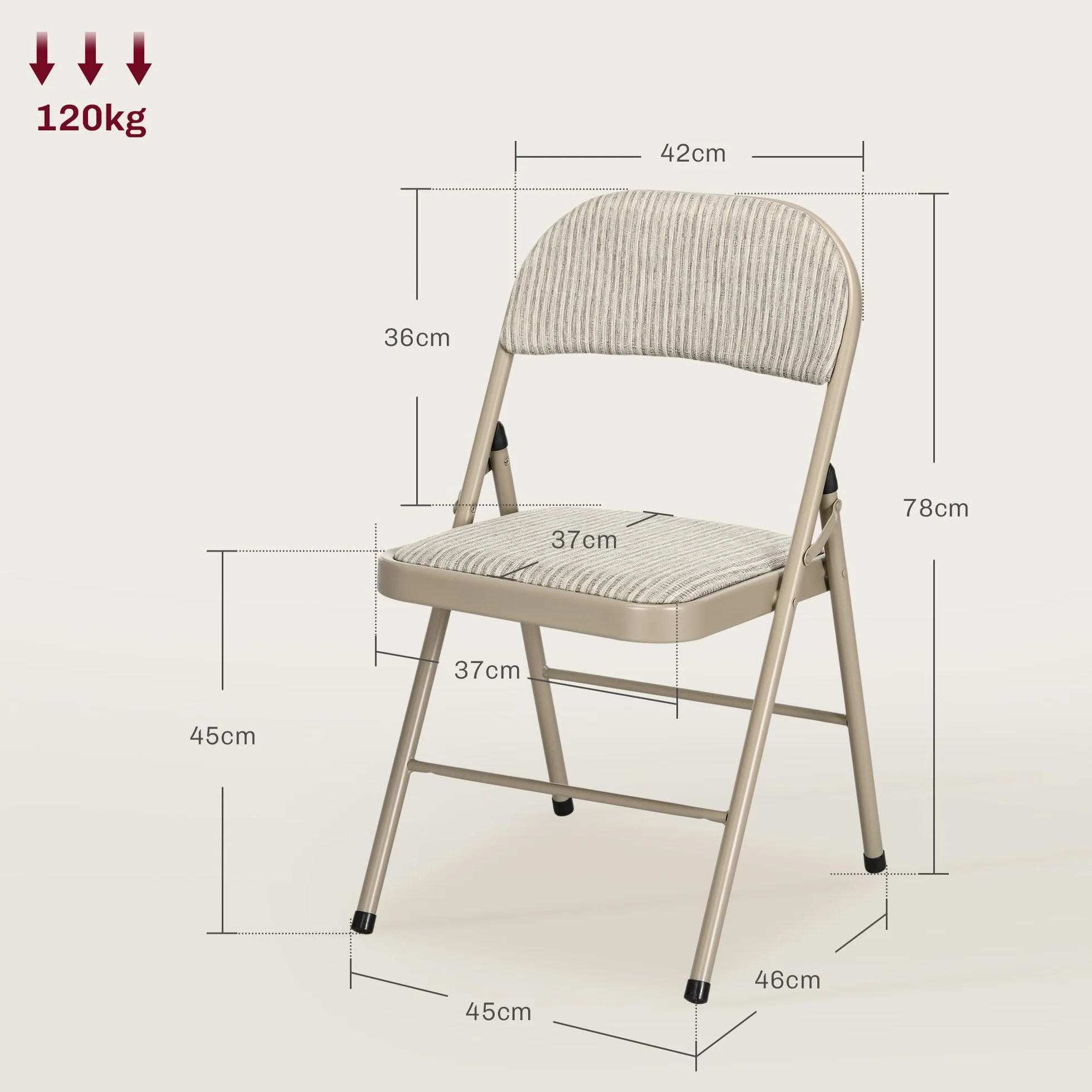 HOMCOM Juego de 4 Sillas Plegables Acolchadas con Respaldo y Estructura de Acero, 45x46x78 cm, Beige