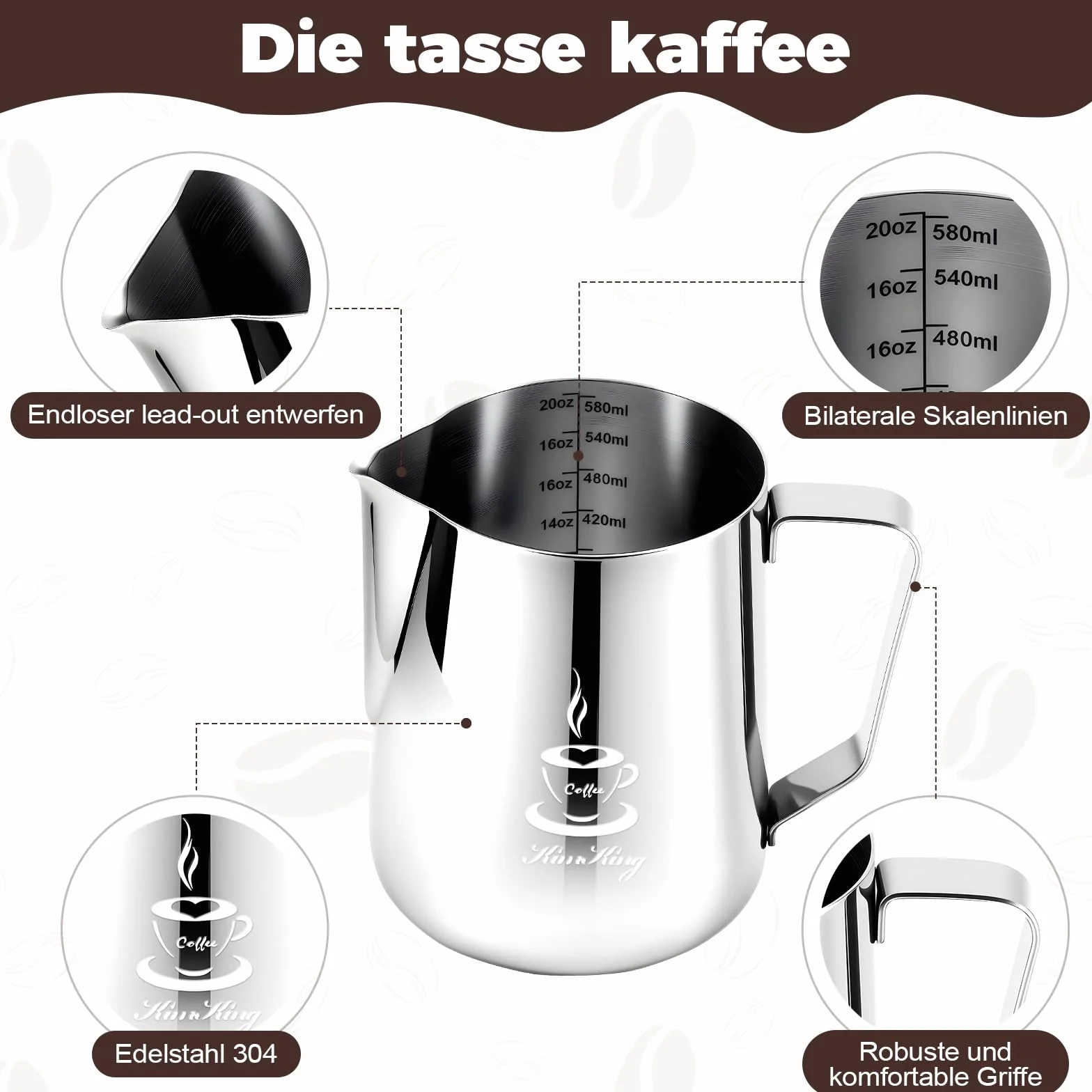 Jarra de leche acero inoxidable 900 ml 32 oz OneChois para espumador capuchino