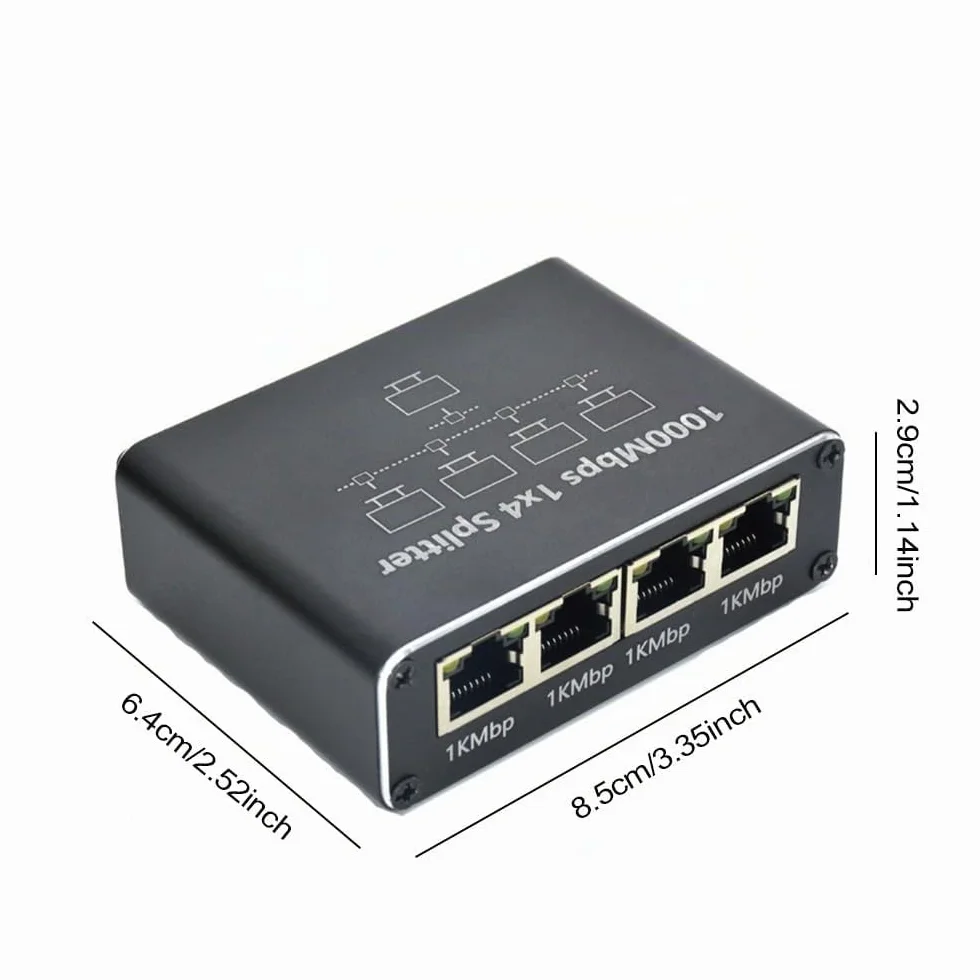 Divisor Ethernet de 1 a 4 de alta velocidad de 1000 Mbps, conmutador Ethernet con cable de alimentación, conmutador de red para cables Cat5/5e/6/7/8 Hub Ethernet (4 dispositivos conectados a la red al