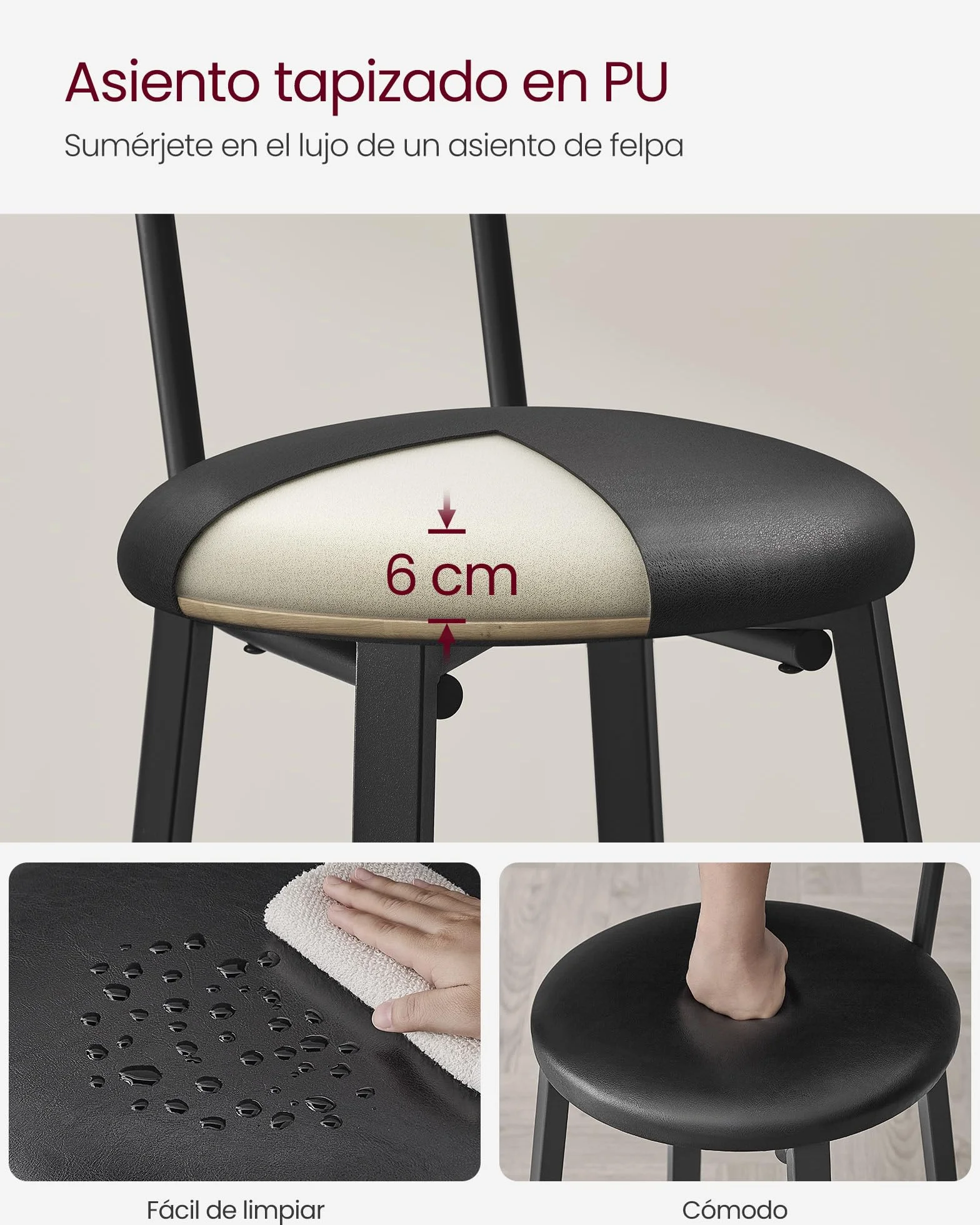 VASAGLE Taburetes de Bar Juego de 2 Tapizados de PU con Reposapiés Marrón Rústico y Negro Tinta