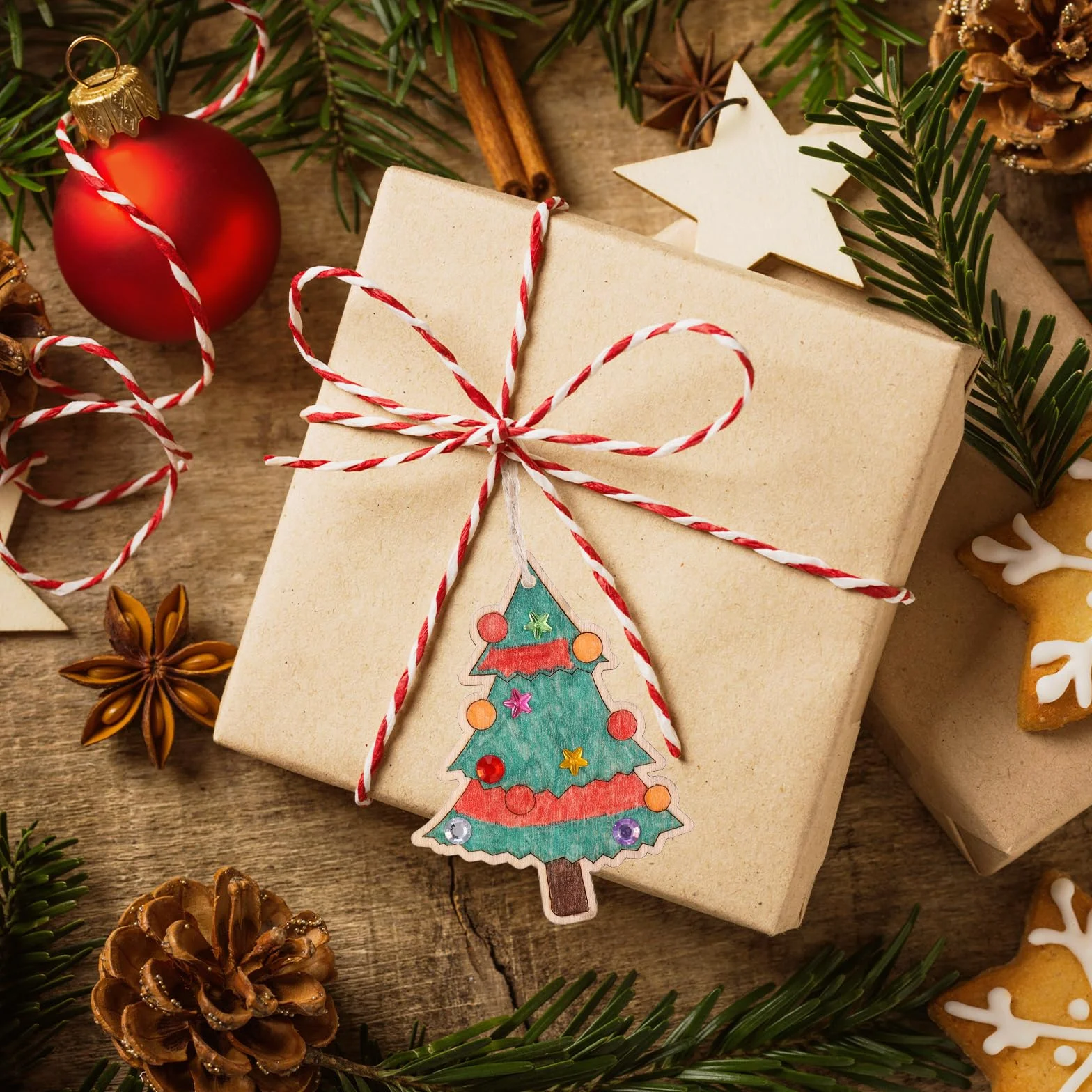 Adornos Navidad Madera 416Pc Decoracion Navidad Artesanía DIY Colgantes Arbol