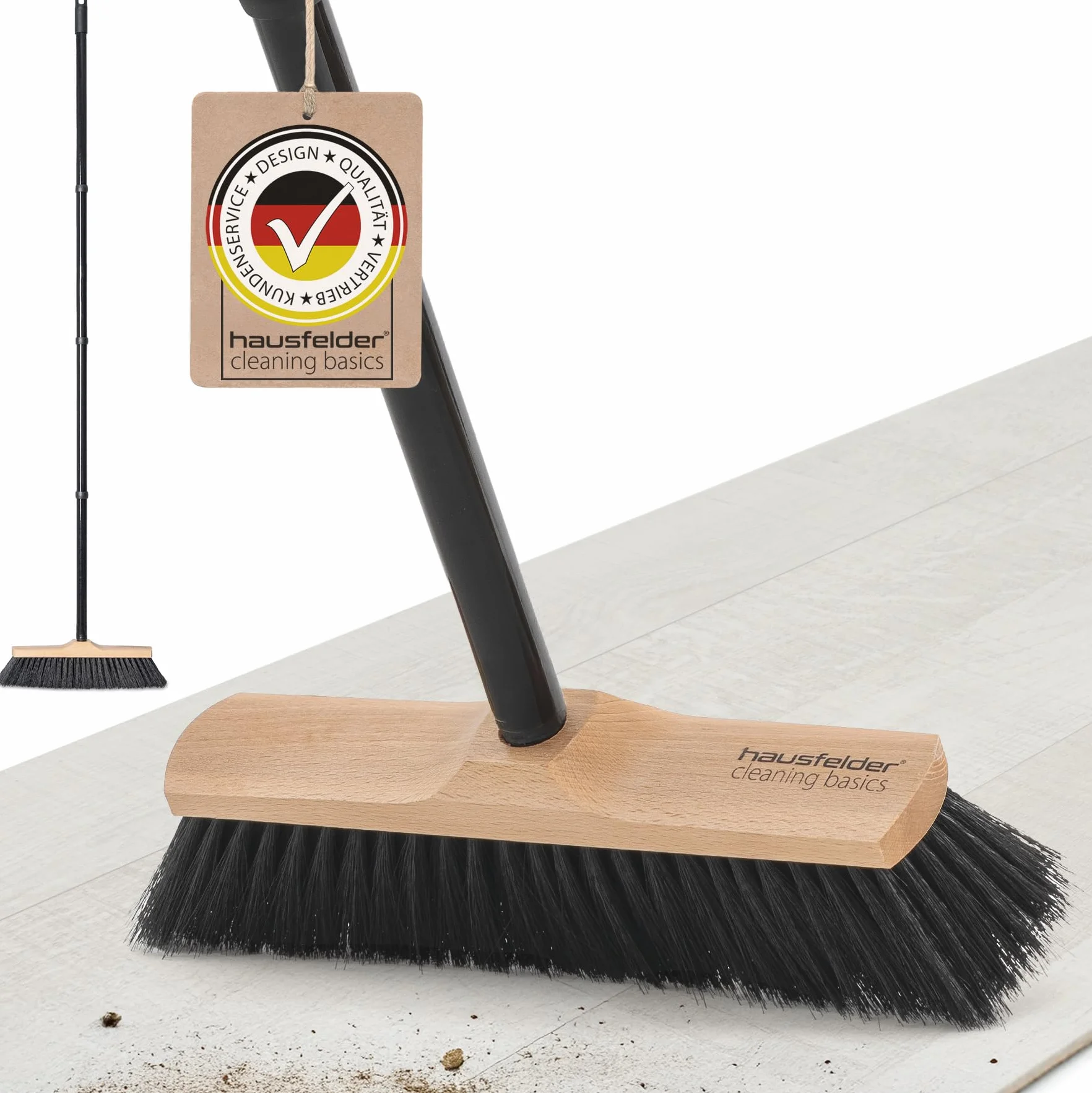 Hausfelder Escoba para Interiores con Mango, Escoba de Madera para Recoger Polvo, Escoba y Cepillo para Interiores, cerdas Suaves (30 cm)