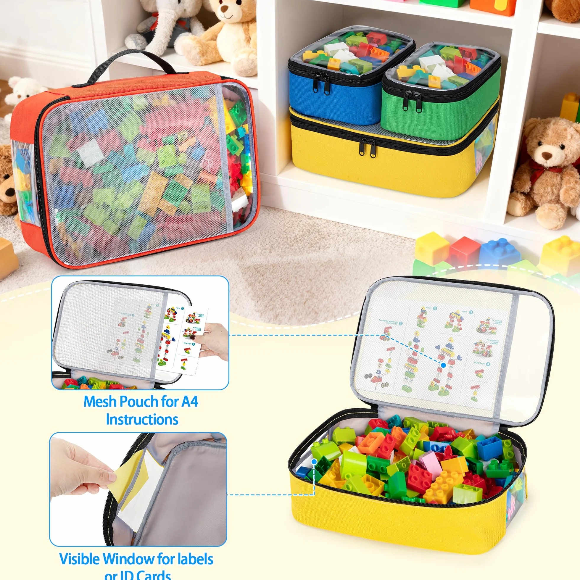 Rexmica 4 Piezas Bolsas para Guardar Juguetes, Bolsa de Viaje para Rompecabezas y Bloques