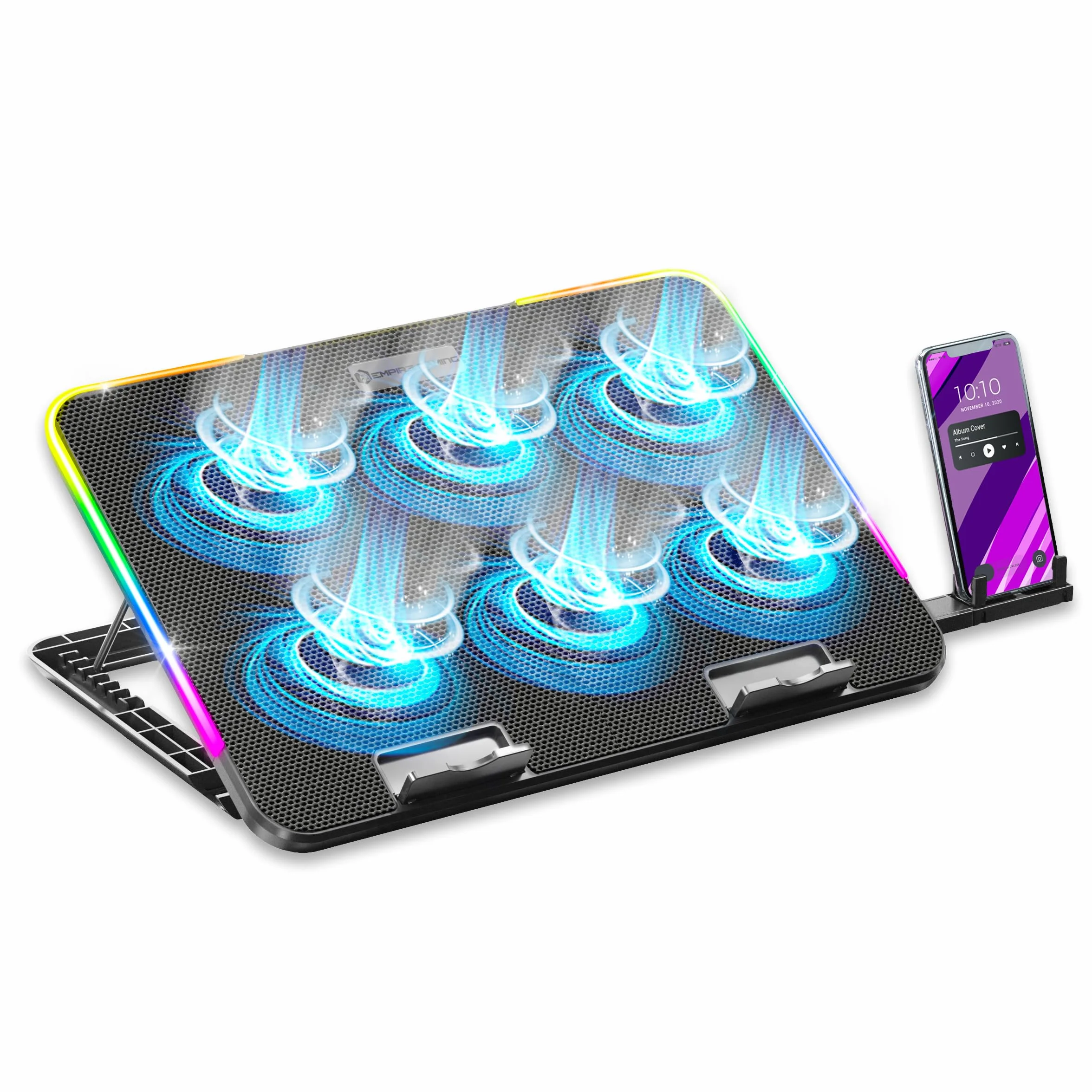 Empire Gaming – 2025 Nuevo – Guardian C600 – Base refrigerador para Ordenador portátil de 12 a 15,6 '' – 6 Ventiladores – Rueda de Velocidad – 7 Modos RGB – 5 Alturas Ajustables – Soporte extraíble