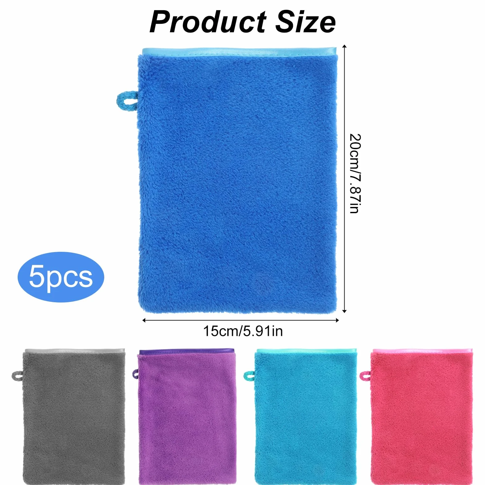 Guantes de lavado de microfibra 20x15 cm para cara y cuerpo, fuerte absorción de agua, desmaquillante