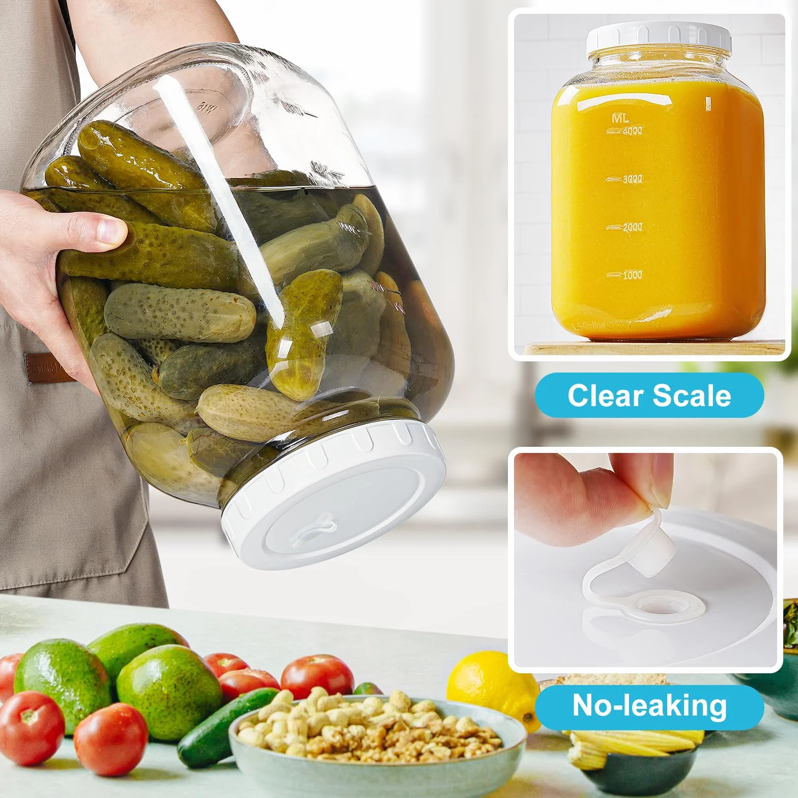 Absovetu Tarros de Fermentación 5700 ml con Cierre de Aire y Tapa de Rosca para Chucrut, Masa Madre, Kimchi, Kombucha