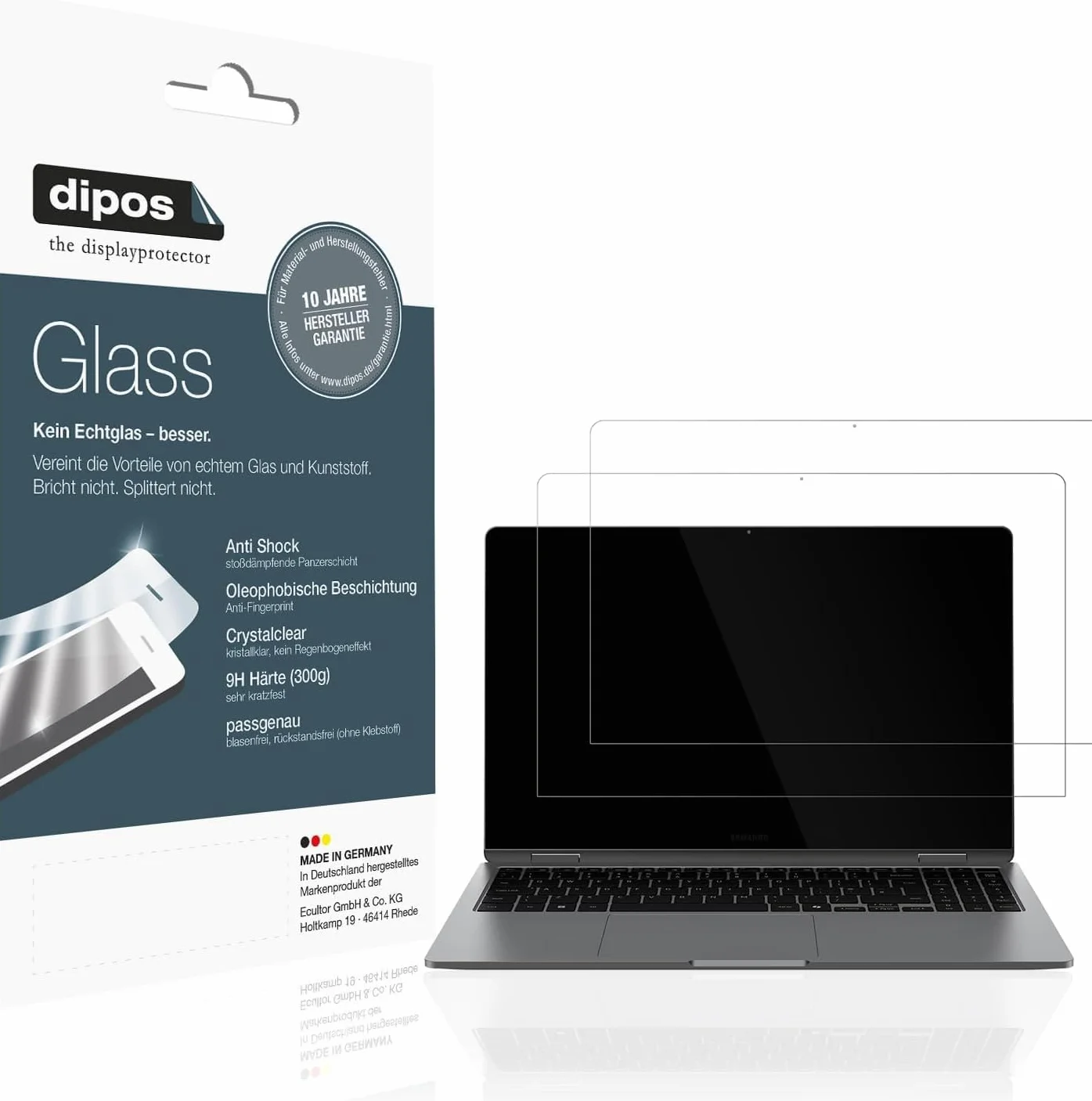 dipos 2x Protector de Pantalla 9H claro para Samsung Galaxy Book 5 Pro 360 | Transparente, no se rompe ni astilla, no es cristal, antigolpes, antiarañazos, sin burbujas, apto para fundas, autoadhesivo