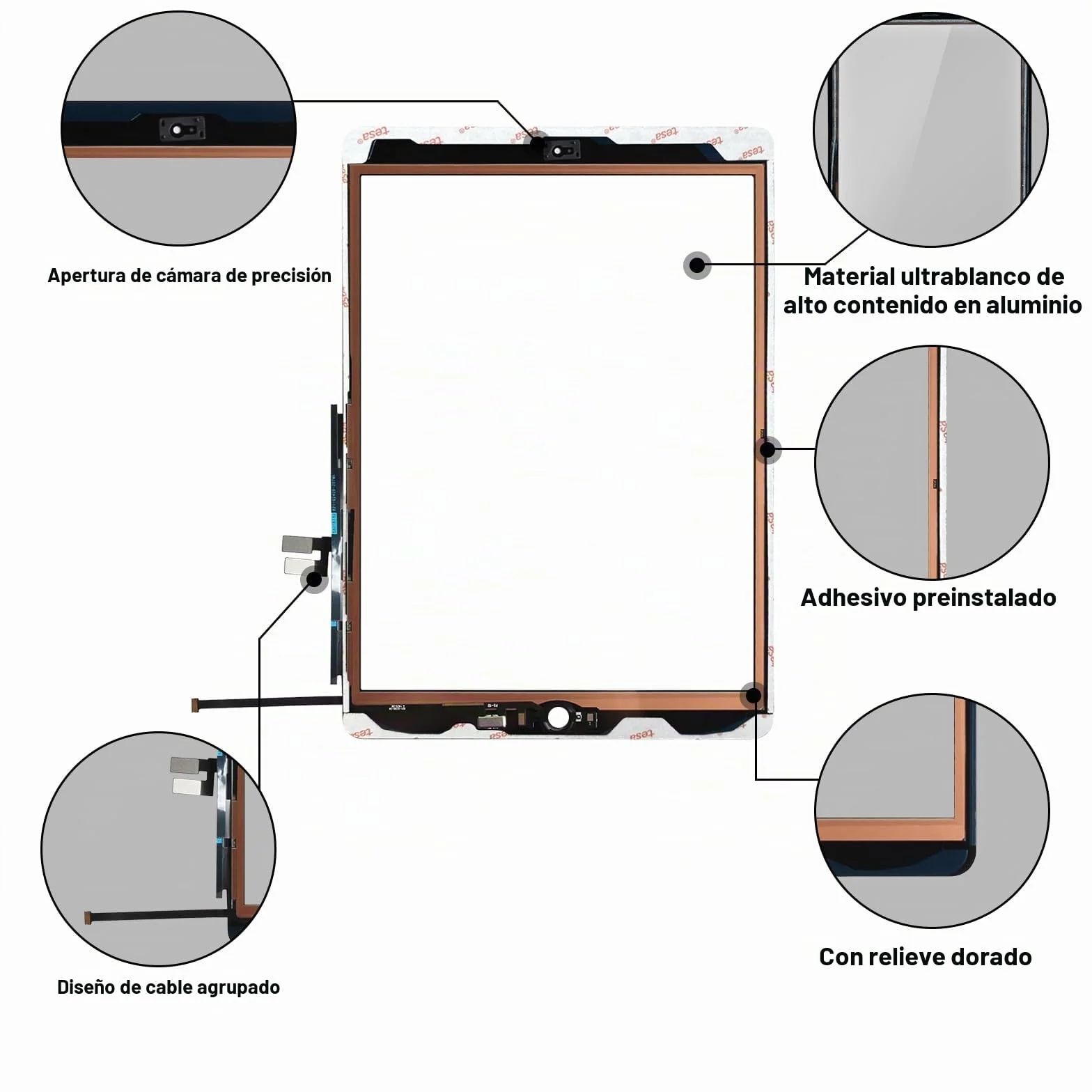 NB+ Pantalla de repuesto para iPad 7, 7ª/8ª generación, cristal táctil digitalizador 10.2 pulgadas, A2197/A2198/A2200/A2270/A2428/A2429/A2430, sin botón de inicio, kit