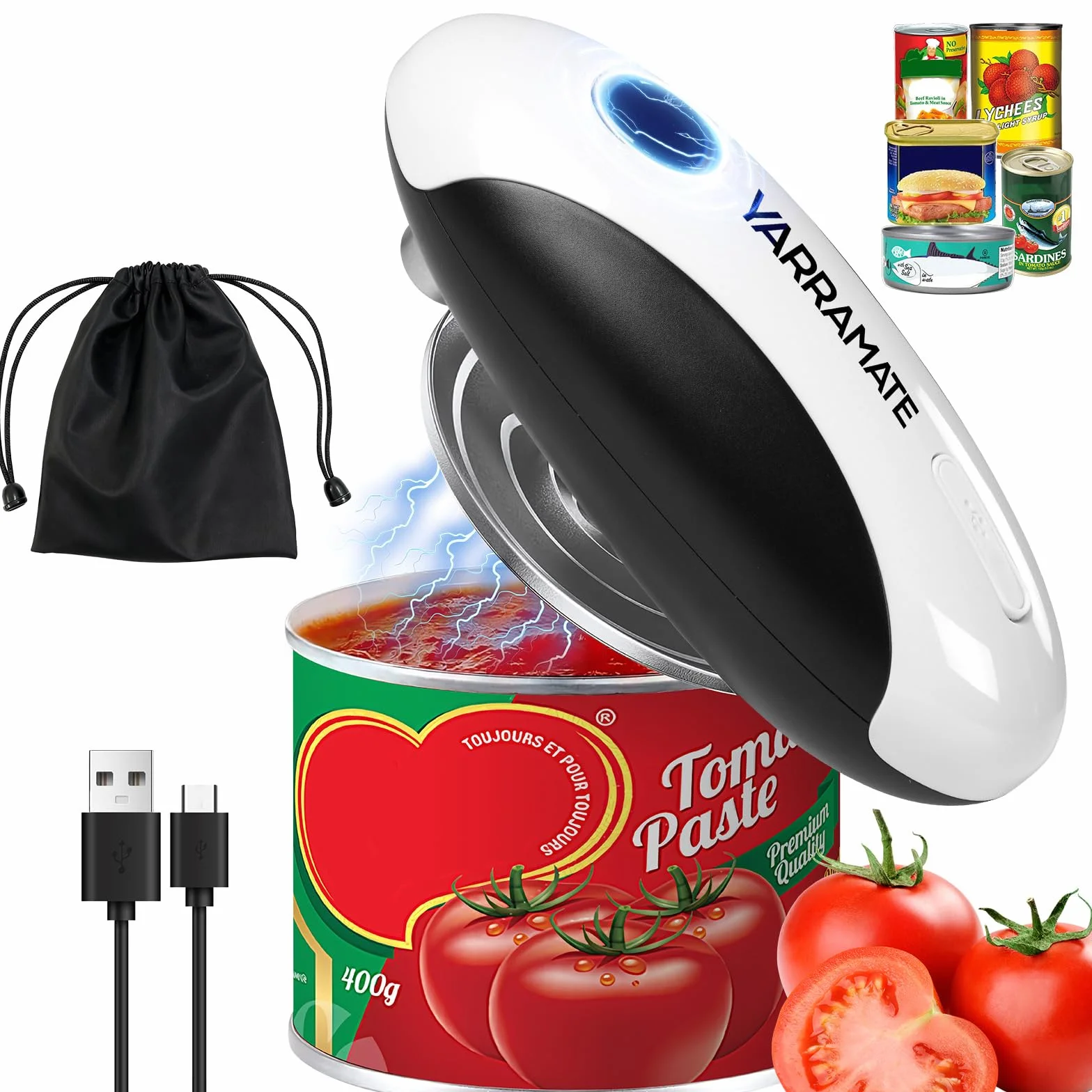 YARRAMATE Abrelatas Eléctrico Automático - Abridor de Latas Sin Esfuerzo, Accesorio de Cocina Manos Libres para Frascos Sellados