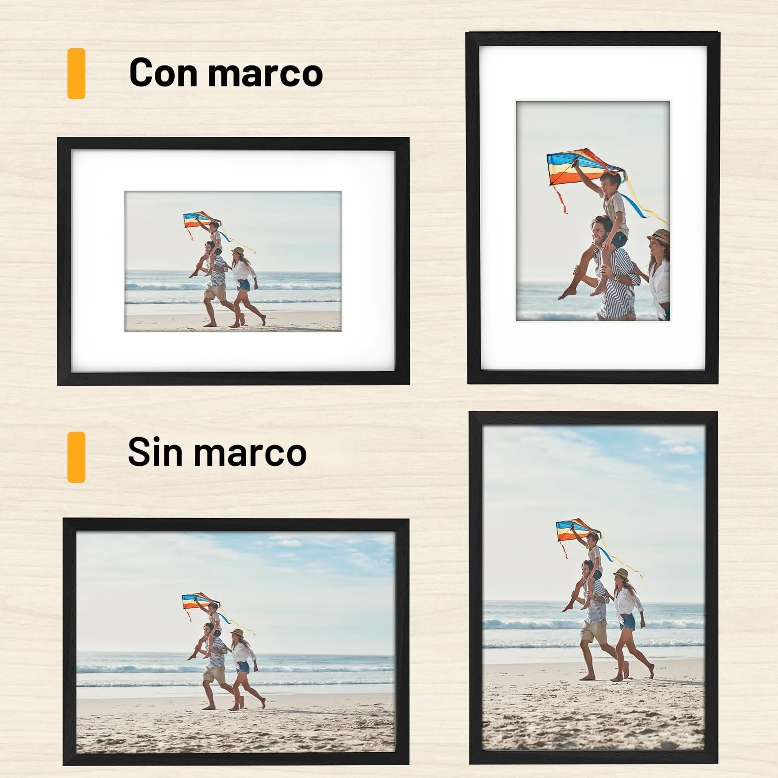 Marco de fotos A4 negro MDF 21x29,7 cm con vidrio acrílico