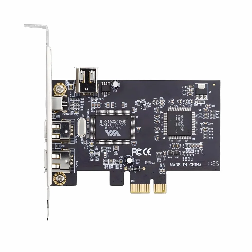 xiwai Tarjeta de Captura PCI-E 1X 4X 16X a IEEE 1394a Firewire 400 de 6 Pines y 4 Pines, Adaptador PCI Express de 4 Puertos IEEE-1394 de 400 Mbps para Windows, Mac OS y Linux.