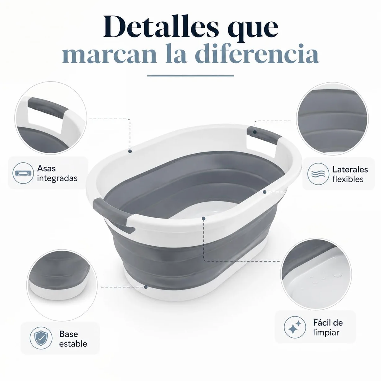 Cesto Plegable de Colada Silicona 24 Litros Gris Canasto Plastico