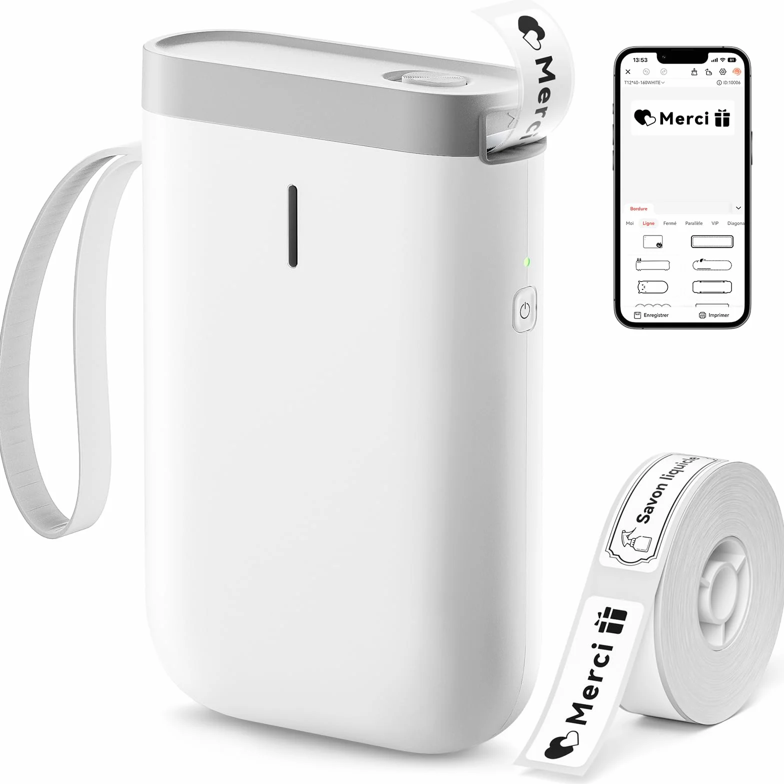 NIIMBOT D11 Impresora de Etiquetas Cinta incluida Conexión inalámbrica portátil Múltiples Modelos Disponibles para Teclado telefónico Fácil de Usar Oficina Hogar, Blanco