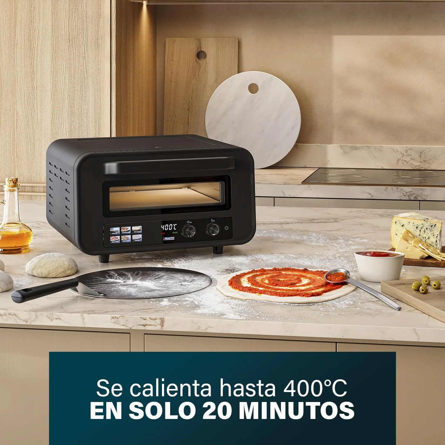 Princess Horno para Pizza Pro Max 15L 400°C 2100W Control Digital Piedra y Pala Incluidas