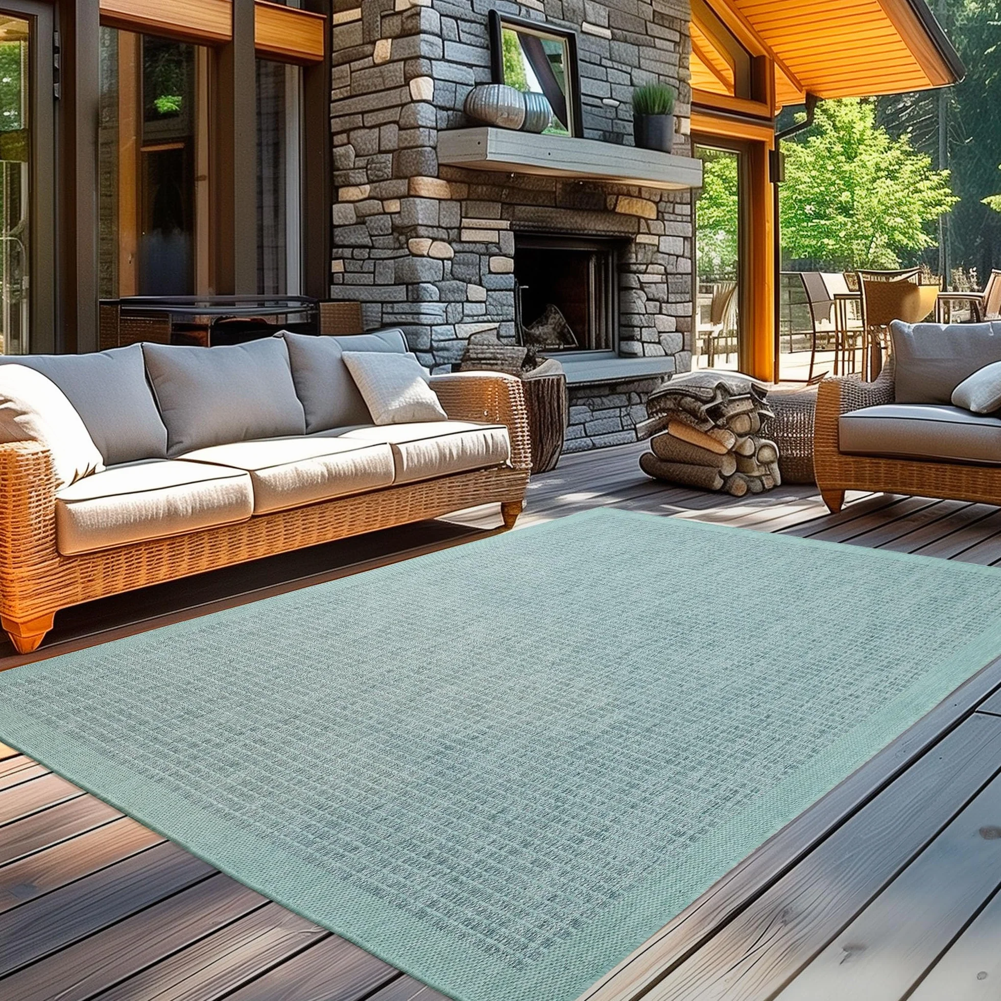 Carpetsale24 Alfombra Exterior Interior Resistente a la Intemperie, Impermeable 200x300 (200 x 290 cm) Azul - Alfombra de Cocina de Tejido Plano - Alfombras Exterior para Balcón, Terraza y Jardín