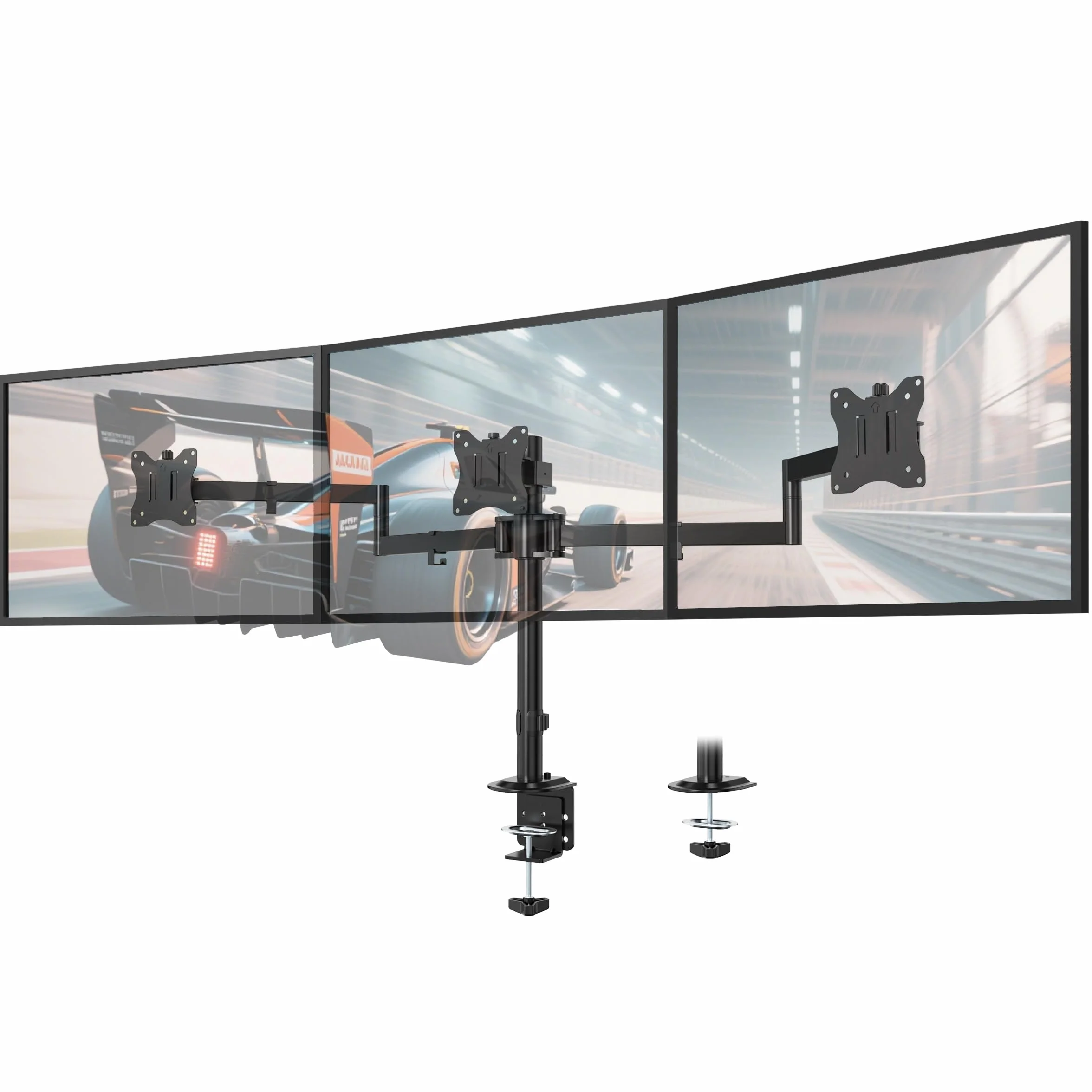 Soporte Triple para 3 Monitores 27" - Brazo Articulado con Fijación de Mesa, Carga Máx. 10kg por Brazo, VESA 75/100, Ajuste en Altura/Inclinación/Giro - Teletrabajo & Gaming