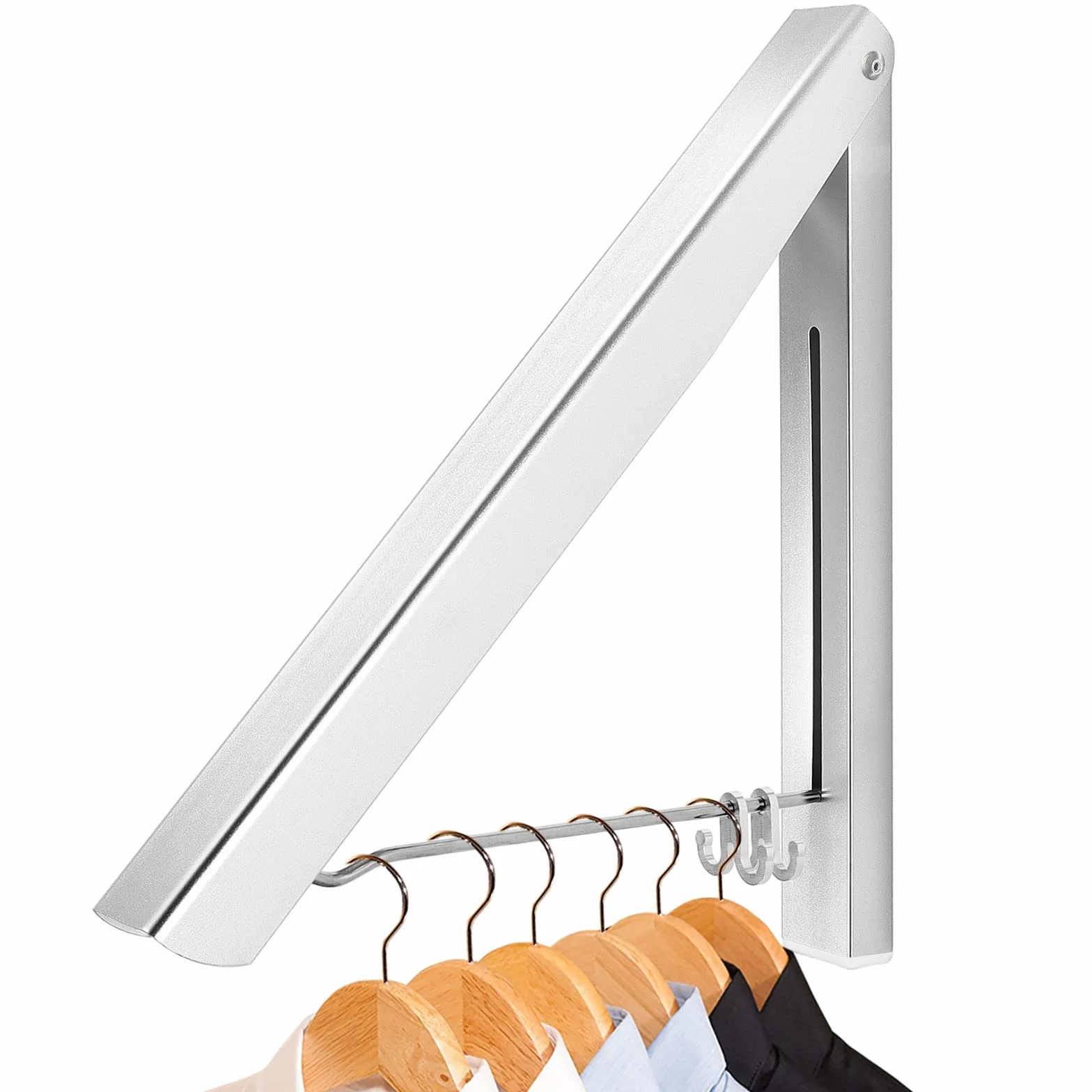 LIVEHITOP Perchero de Pared Plegable, Aluminio, Ahorrar Espacio para Sala, Baño, Oficina (Plata)