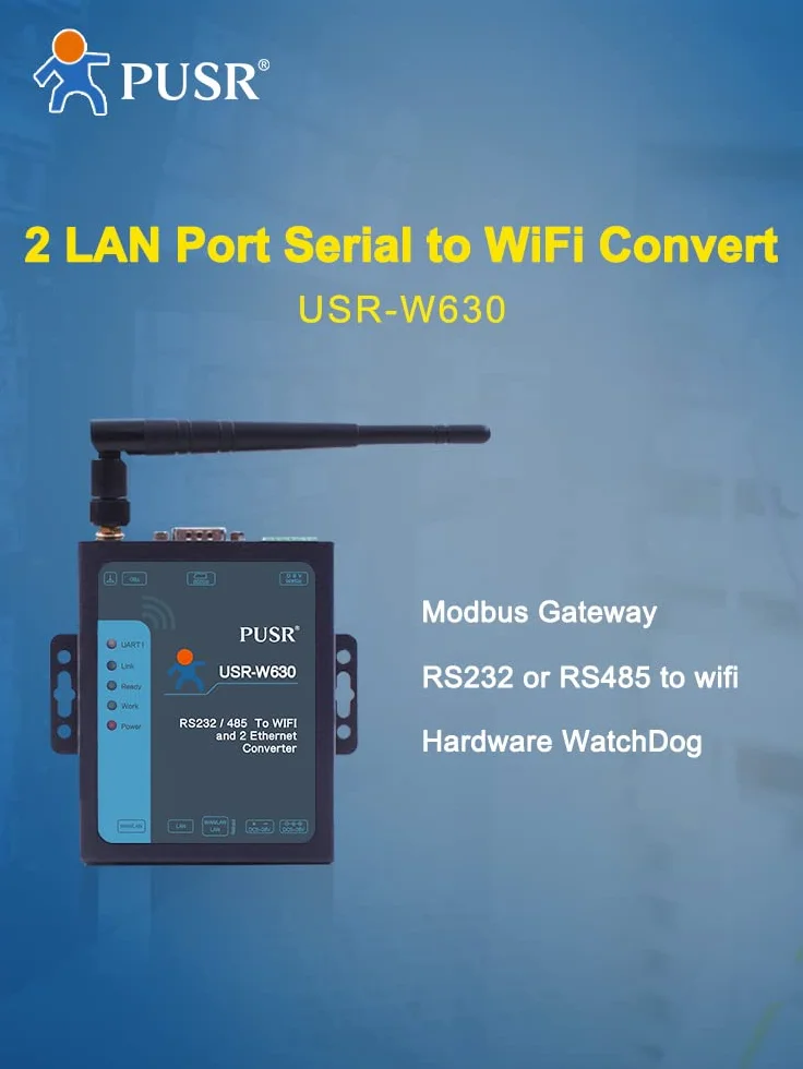 Industrial WiFi a 2 Puertos Ethernet a Serie convertidor apoyar modbus RTU a TCP rs232 rs485 a Servidor ethernet WiFi USR-W630