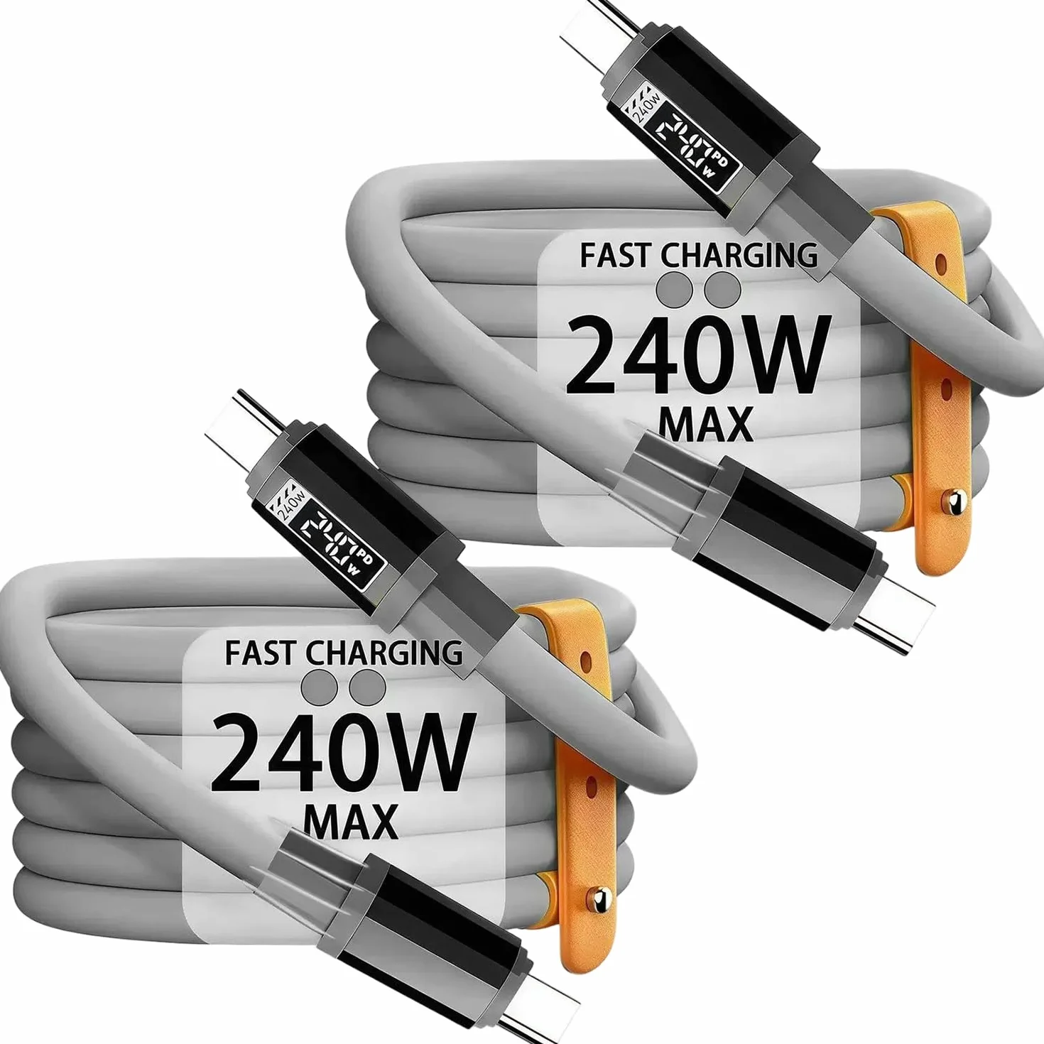 Cable USB C a C de 240 W para iPhone 17, cable de carga rápida, silicona flexible [5 pies, paquete de 2] cable de carga tipo C E-Marker [gris]