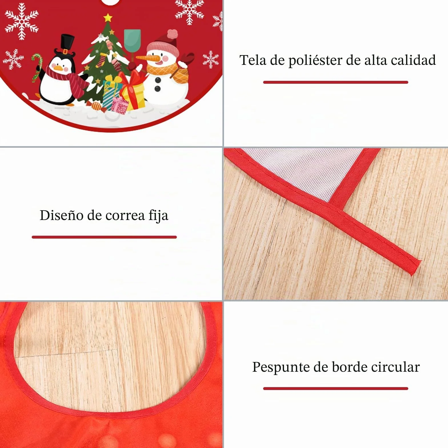 Manta para Árbol de 90cm Cubre Pie y Base Roja Muñeco de Nieve Decoración Navidad