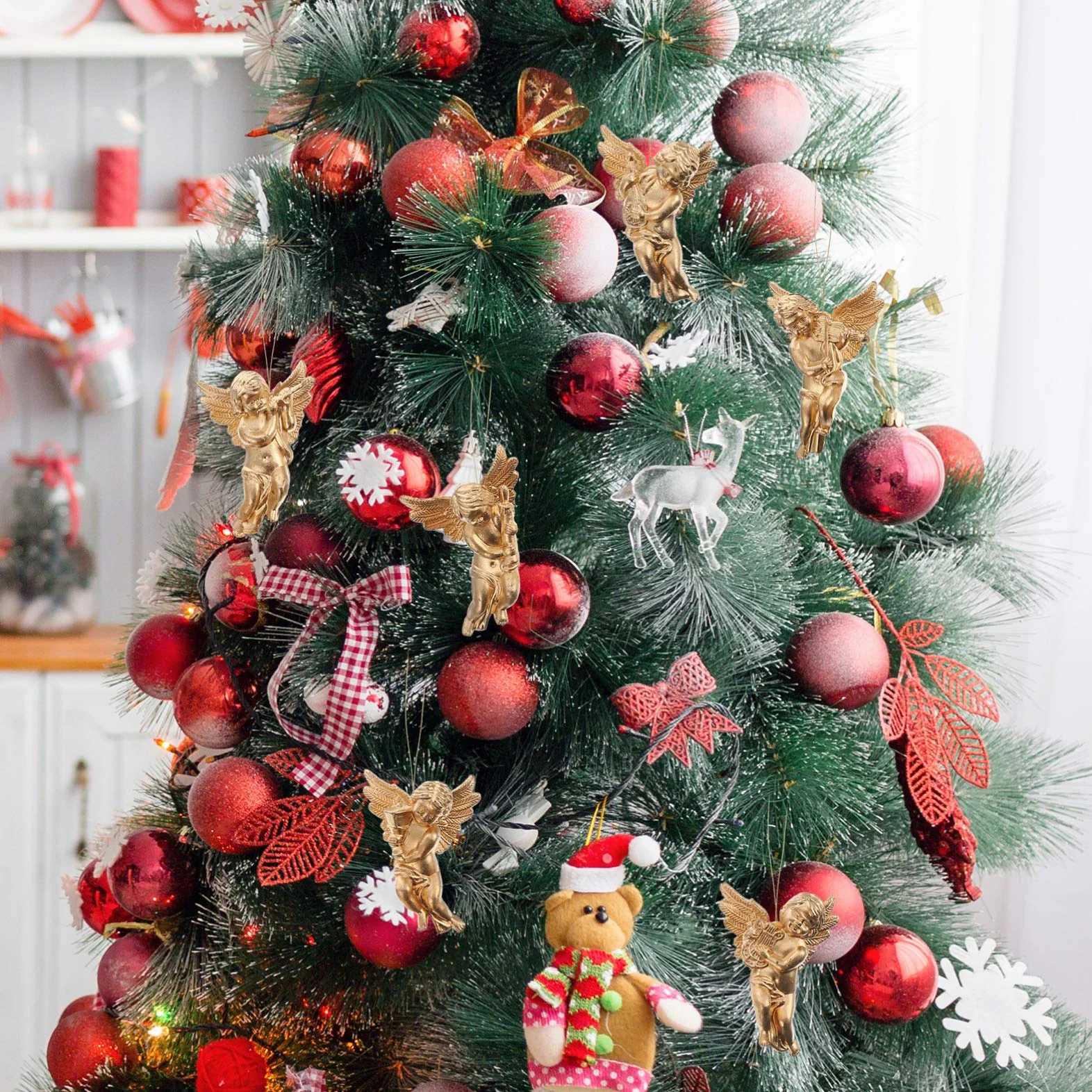 Adornos Navideños Alas de Ángel Angelitos de Navidad Estatua Cupido Colgante Árbol Navidad Plástico