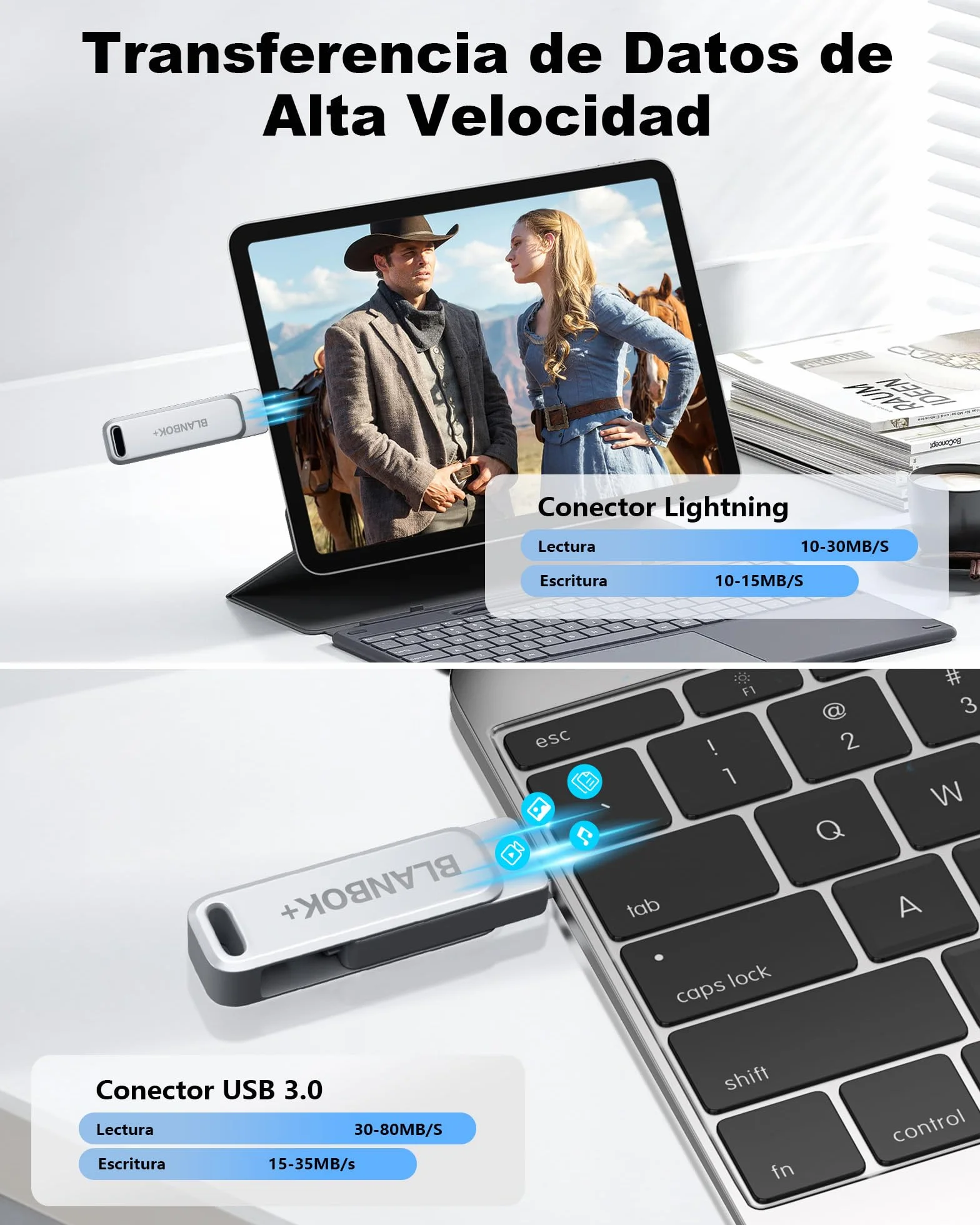 128GB Pendrive para iPhone, Certificación MFI,Pendrive para Phone Pen Drive 3 en 1 Memoria USB con Adaptador Tipo C Externa Photo Stick para iOS, Phone/Pad/Mac/PC/Android