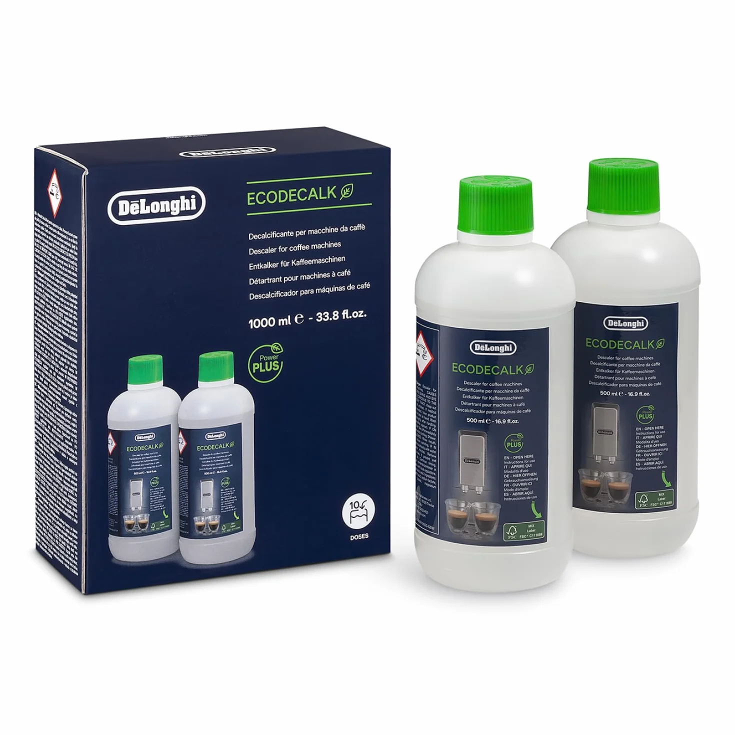De'Longhi DLSC502 EcoDecalk Descalcificador Universal para Cafeteras Automáticas, 2 x 500 ml