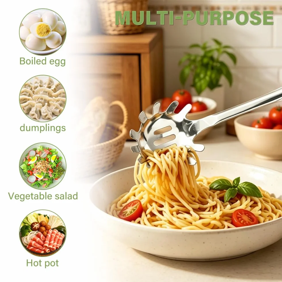YunBey Juego de Utensilios para Pasta de Acero Inoxidable 304, Pinza para Espaguetis, Cuchara y Espumadera