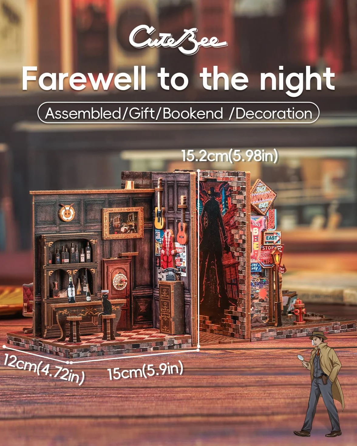 CUTEBEE Book Nook Kit - DIY Sujetalibros Miniatura, Decoración de Estantería, Maquetas para Adultos, 2 Unidades (Farewell to The Night)