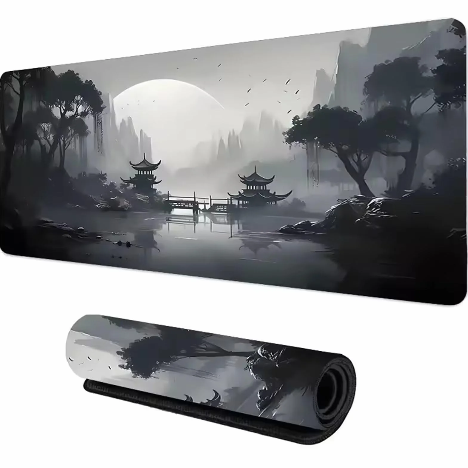 Alfombrilla Ratón Gaming XXL,1500x800x3mm Mouse Pad Gaming,Tapete Escritorio Grande con Bordes Cosidos y Base de Goma Antideslizante Mousepad para Jugadores,PC,Oficina,Hogar(Arte en Tinta)