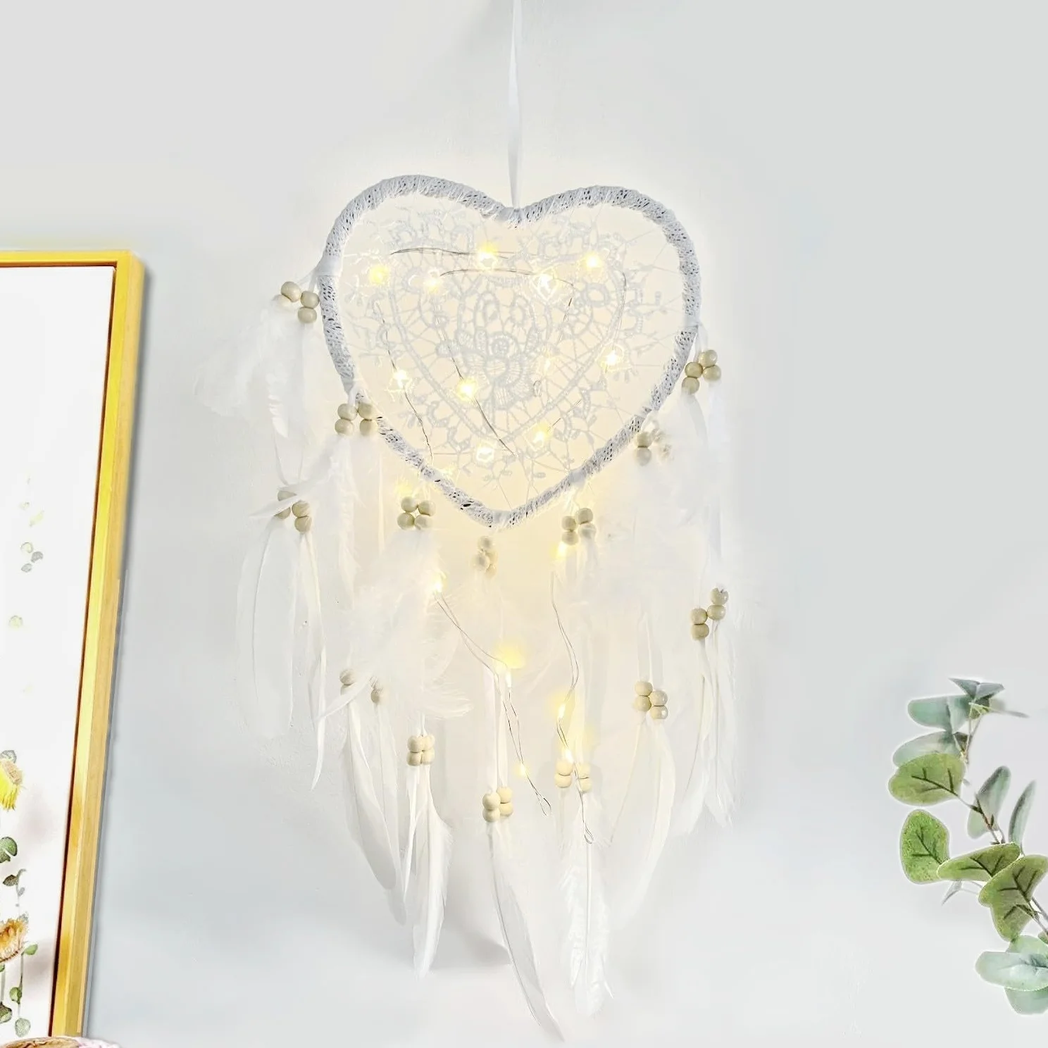 Atrapasueños de encaje con corazón luminoso para niñas y mujeres decoración de habitación de bebé