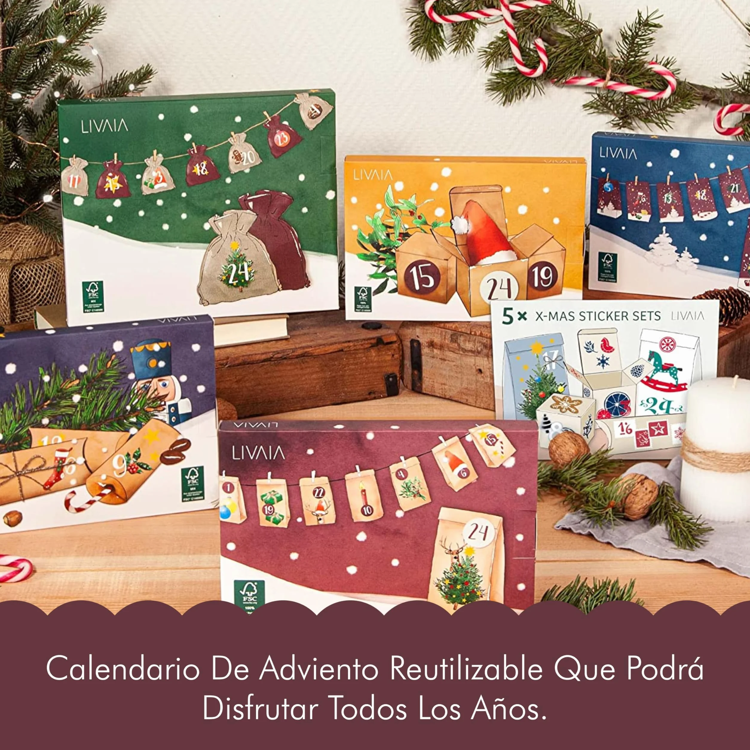 Calendario adviento de Yute 2025 con saquitos, Adhesivos y Pegatinas de Cifras para Rellenar Manualidades LIVAIA