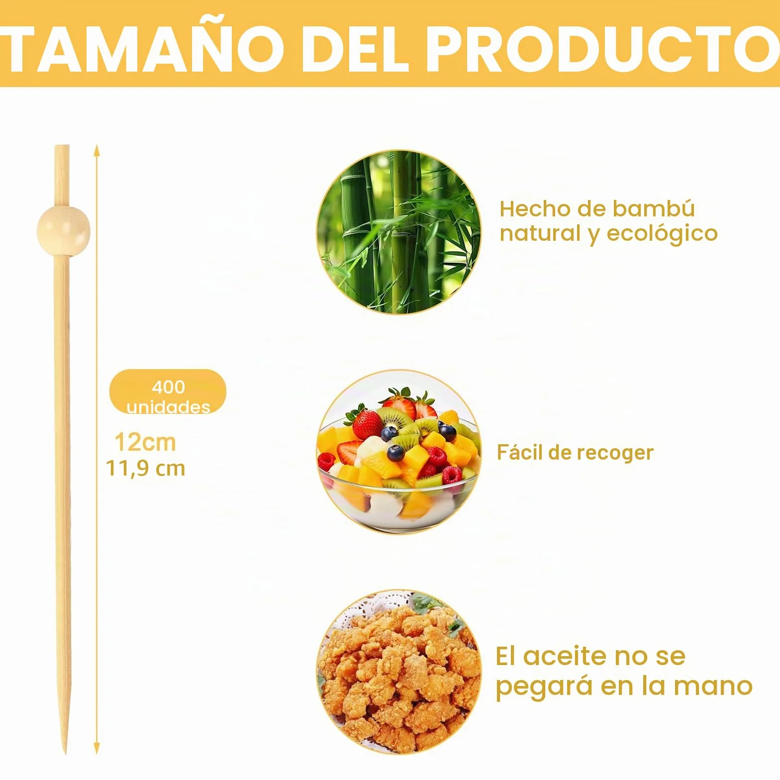 Palillos Cóctel Bambú 12 cm 400 Piezas Fingerfood