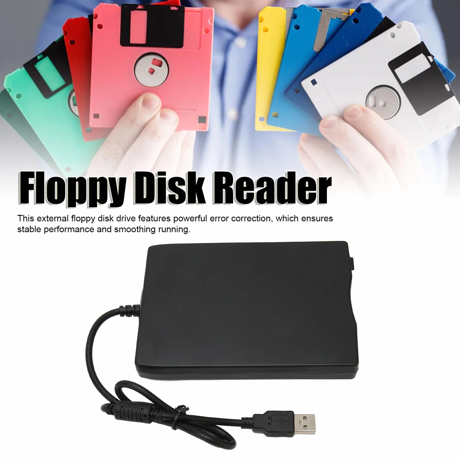 Ejoyous Lector de disquetes, unidad de disquete externa USB de 3.5 pulgadas, 1.44 MB/2 HD, compatible con XP Vista 2000/7/10