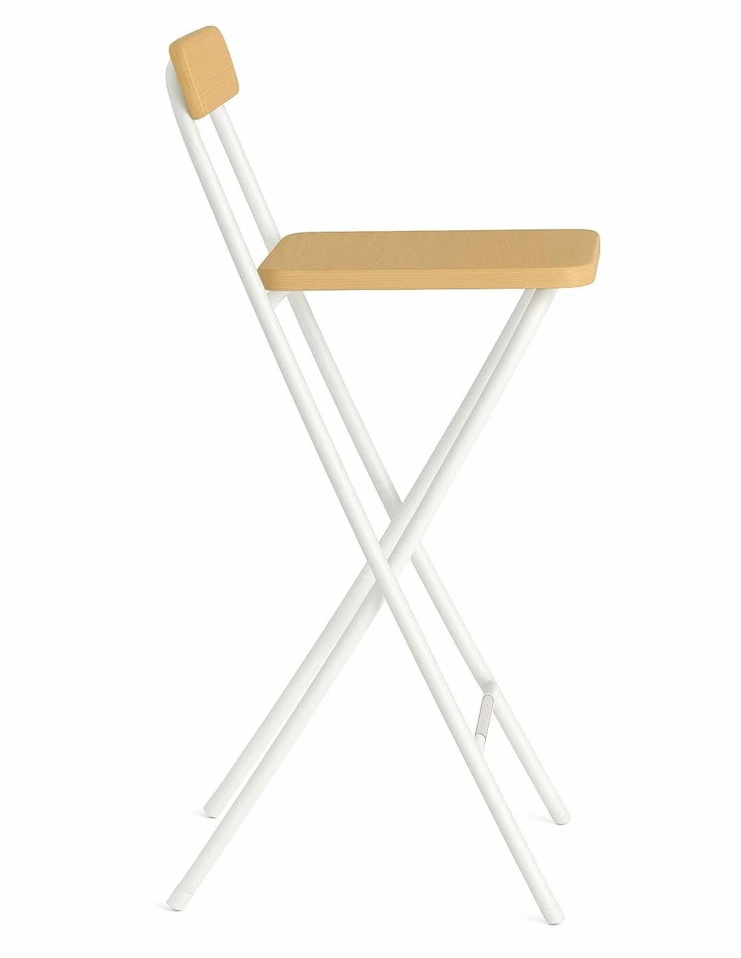 Taburete Plegable Alto de Metal Extra Grueso con Reposapies para Cocinas y Bar, Silla con Respaldo Resistente, Blanca/Haya