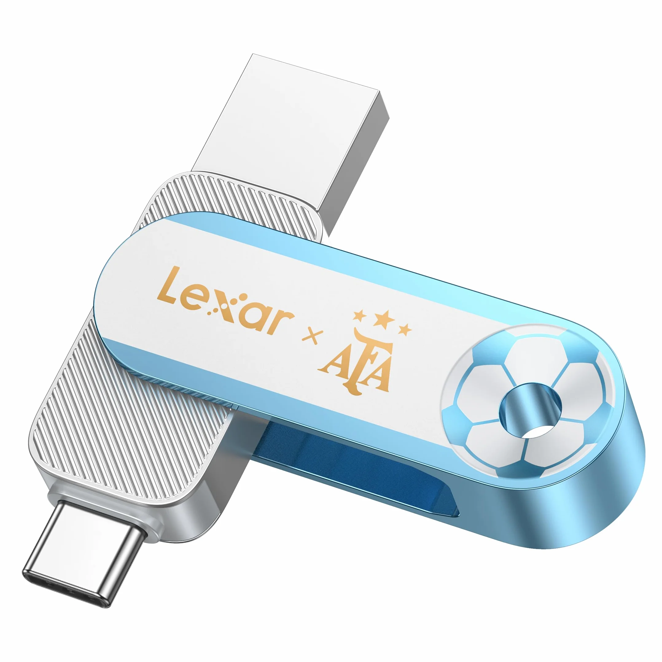 Lexar Unidad dual de estado sólido de 128 GB D500 USB 3.2 Gen 1, edición AFA, Copa del Mundo, puerto dual USB tipo C/tipo A, hasta 400 MB/s, compatible con iPhone 15/16/17, Android, tabletas, PC y Mac