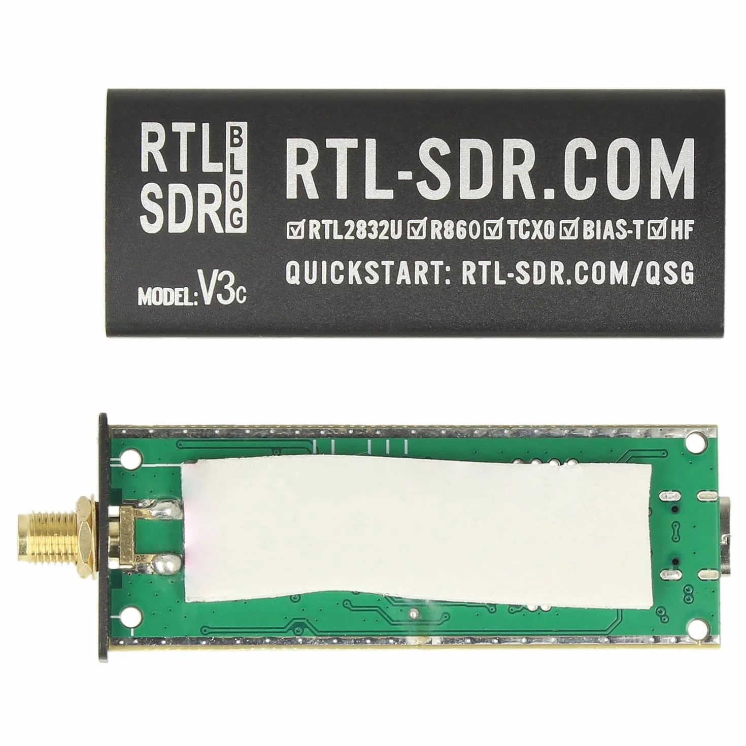 RTL-SDR Blog Radio definida por software V3 R860 RTL2832U 1PPM TCXO SMA (solo dongle) (negro) (USB-C)