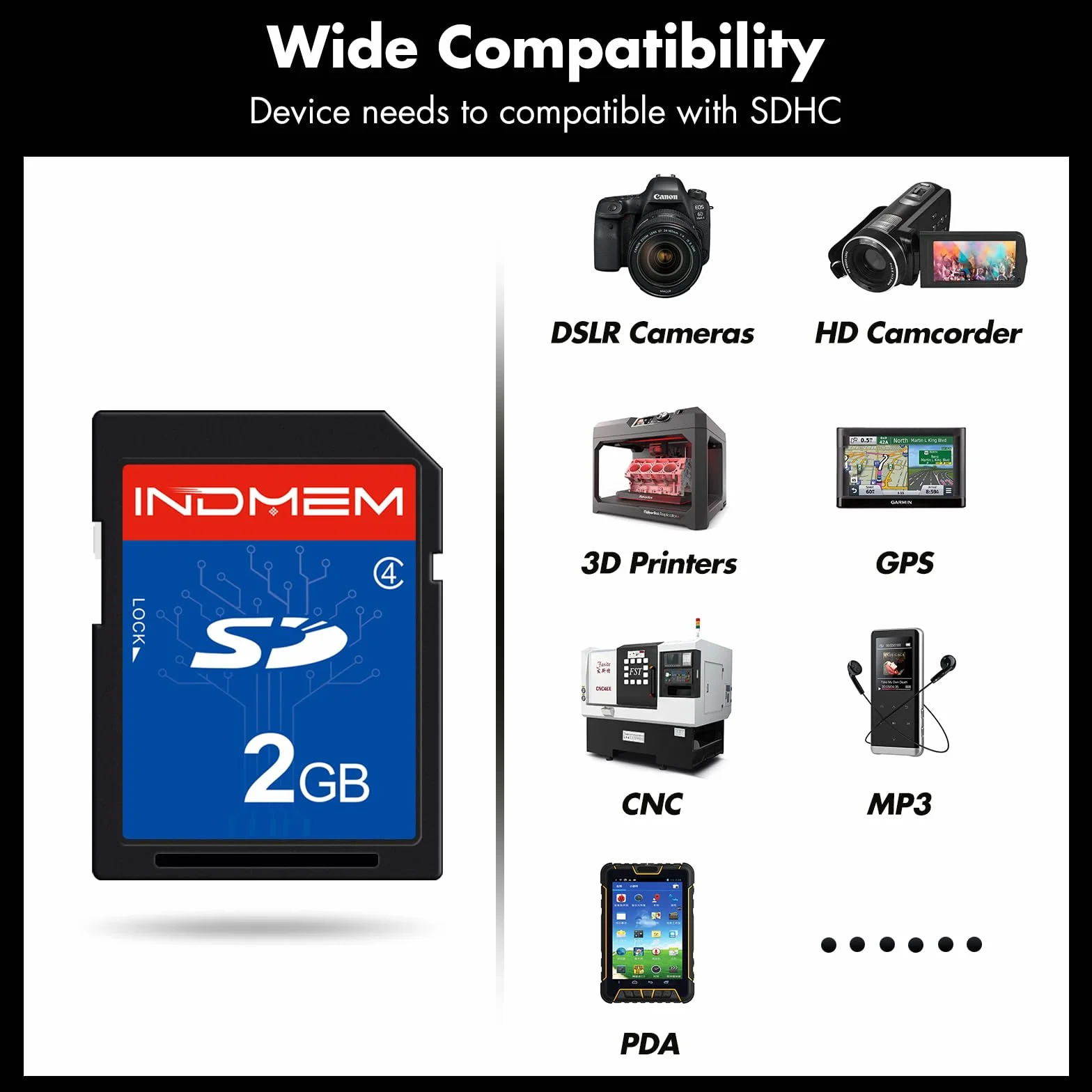 INDMEM Tarjeta SD de 2 GB, 2 unidades, clase 4 MLC Secure Digital Flash Memory Card Camera Card
