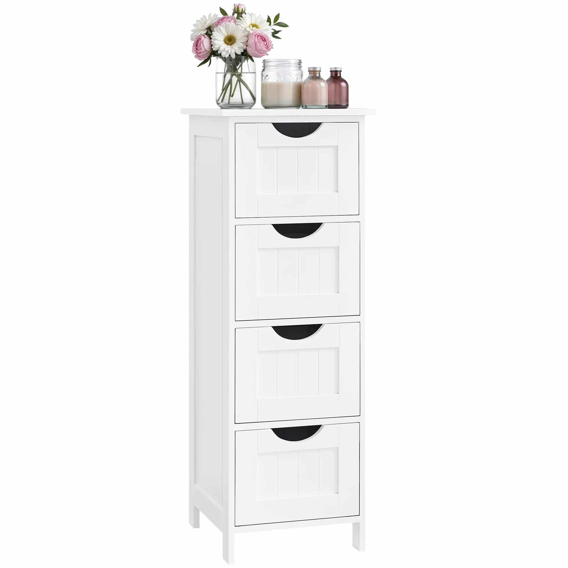 VASAGLE Armario de baño de pie con 4 cajones 30x30x82 cm Blanco LHC40W