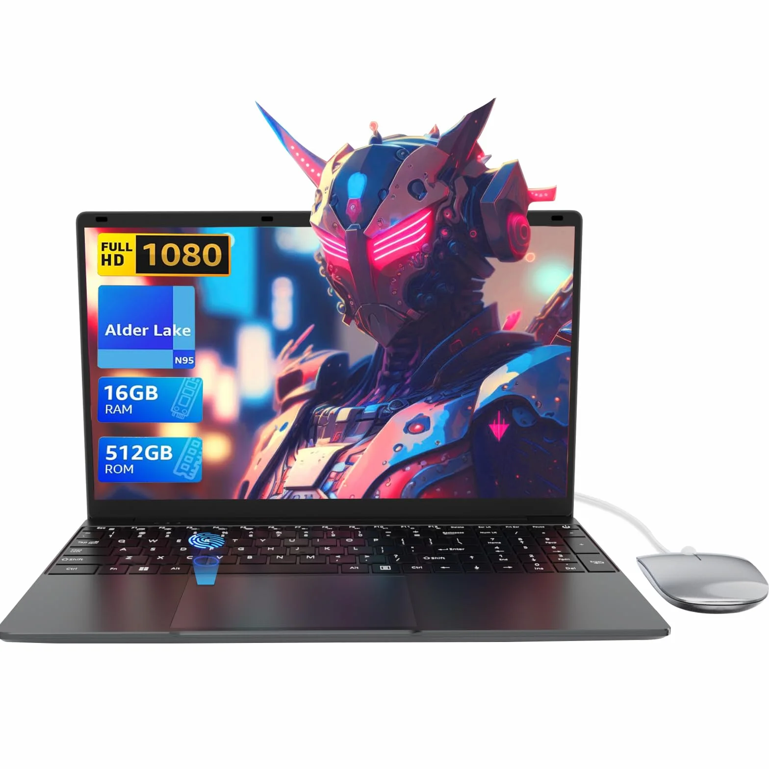 Ordenador portátil de 15,6 pulgadas, PC portátil procesador cuádruple Alder Lake N95 hasta 3,4 GHz, 16GB RAM 512GB SSD, WiFi de doble banda, Bluetooth 5.0, USB 3.0 Mini HDMI, ligero para estudios de