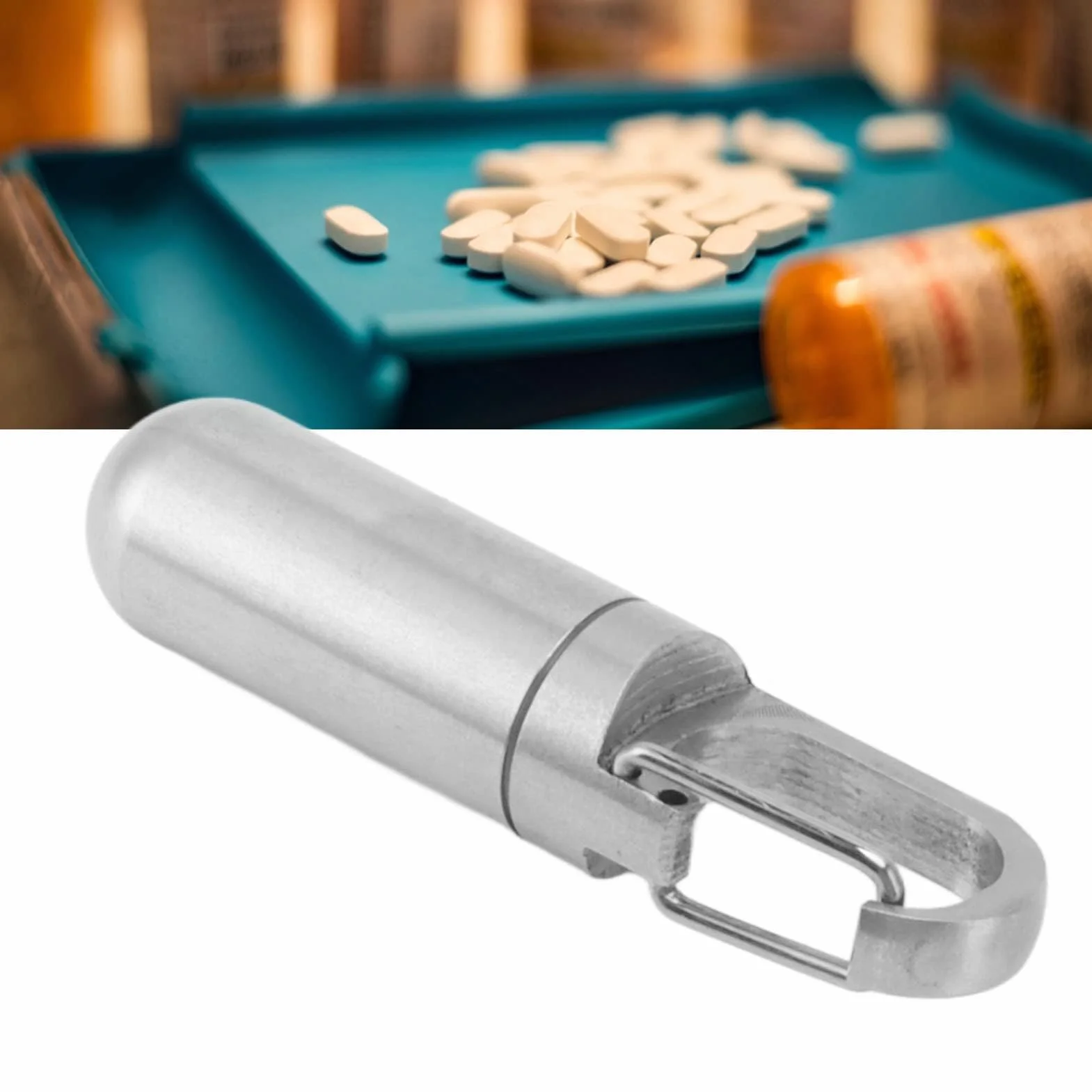 Pastillero de Acero Inoxidable, Llavero de Emergencia, Contenedor de Pastillas Mini