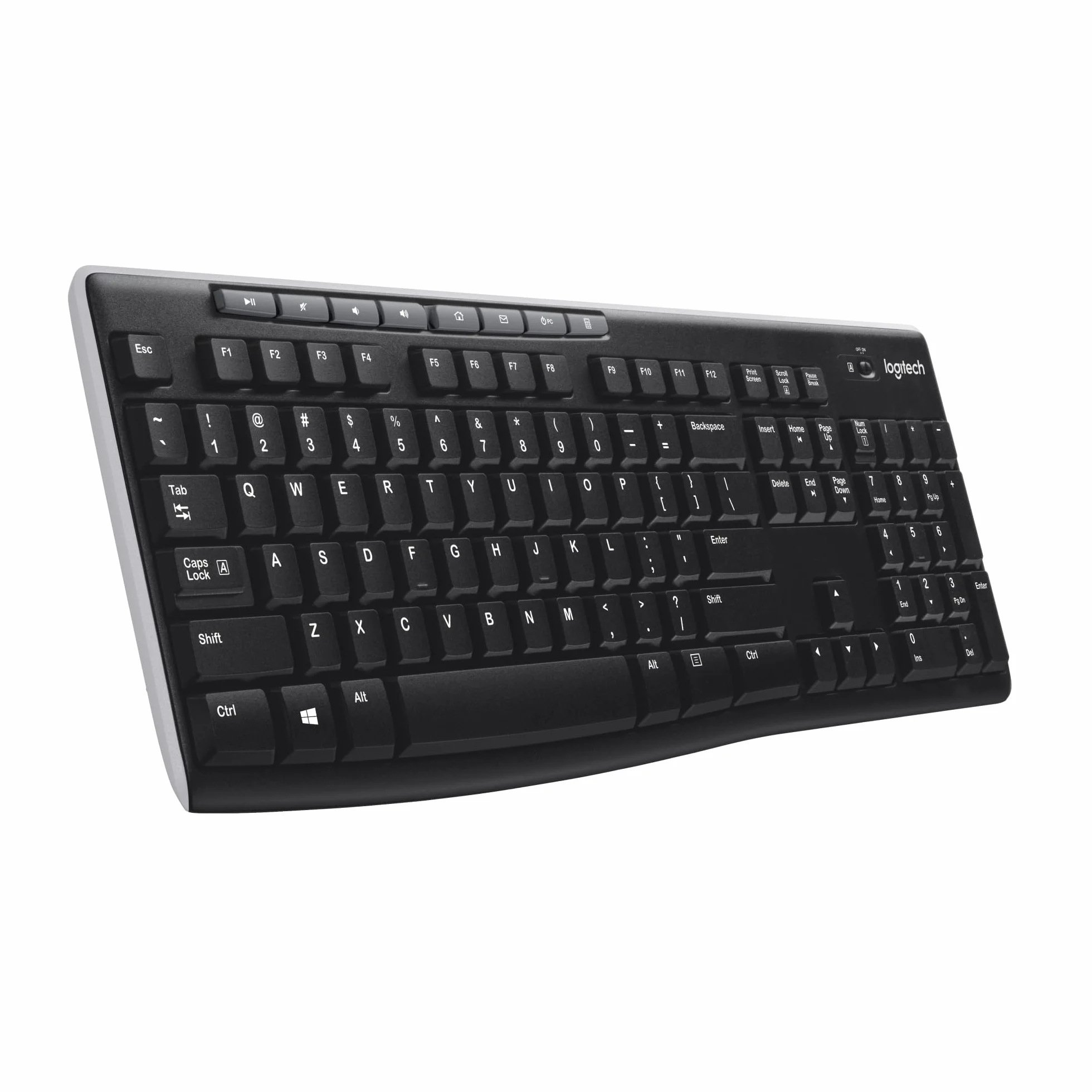 Logitech K270 Teclado Inalámbrico a 2 | Teclado 2,4 GHz para Windows, tamaño completo, 8 teclas multimedia, batería 2 años, QWERTY Español - Negro