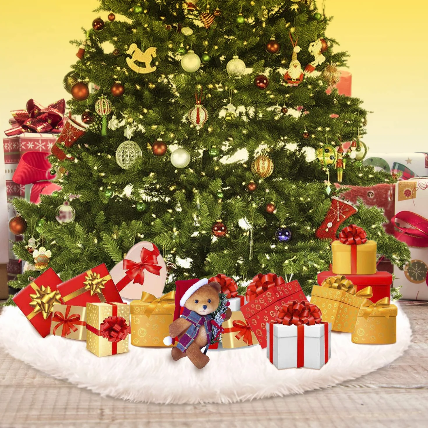HOWAF Falda de Árbol de Navidad 31 Pulgada Piel Sintética Blanca Decoración Navideña