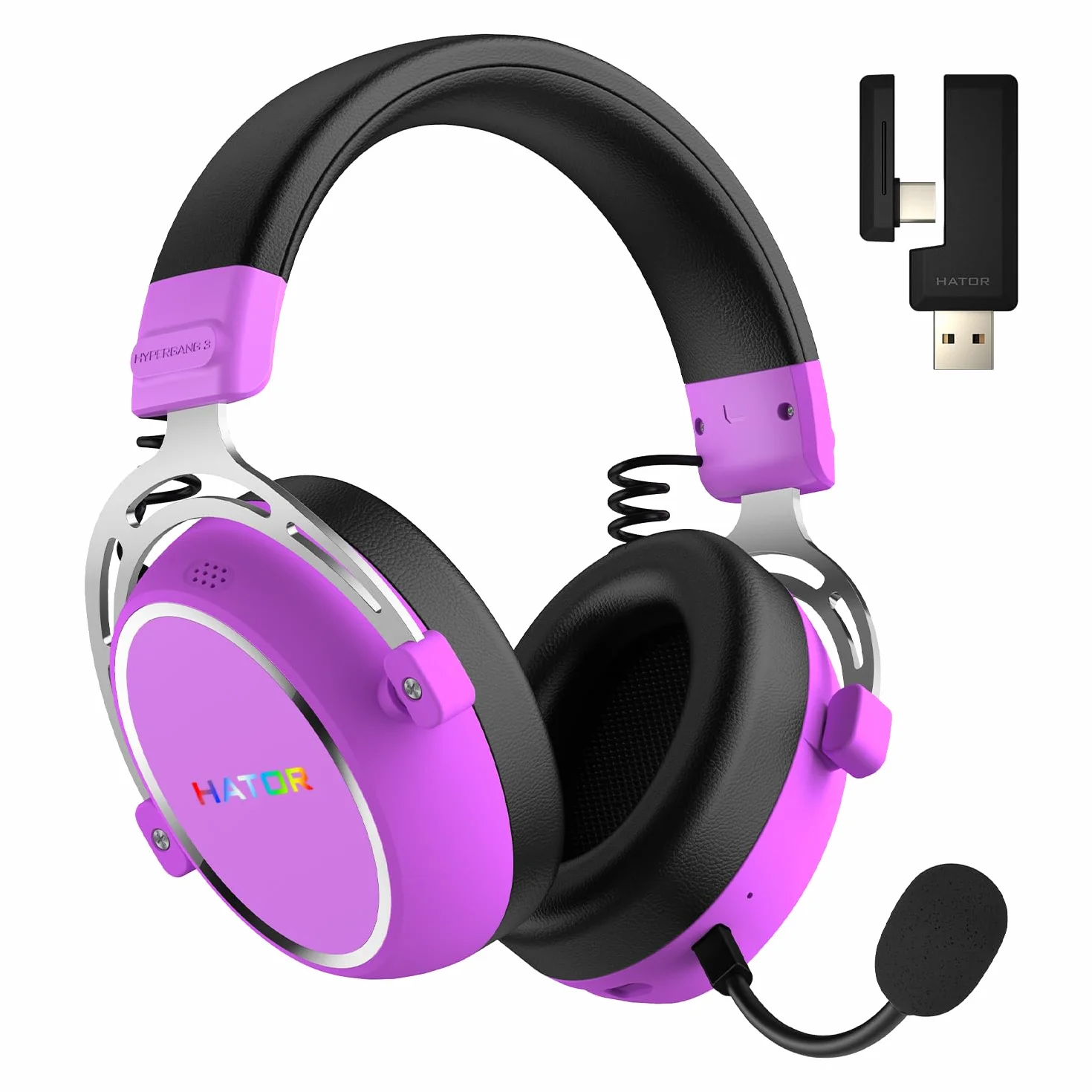 HATOR Hypergang 3 - Auriculares inalámbricos para videojuegos, audio Hi-Res, Híbrido ANC, batería 45h, audio espacial, Bluetooth y 2,4 GHz, micrófono extraíble, RGB, seguimiento de cabeza, aplicación
