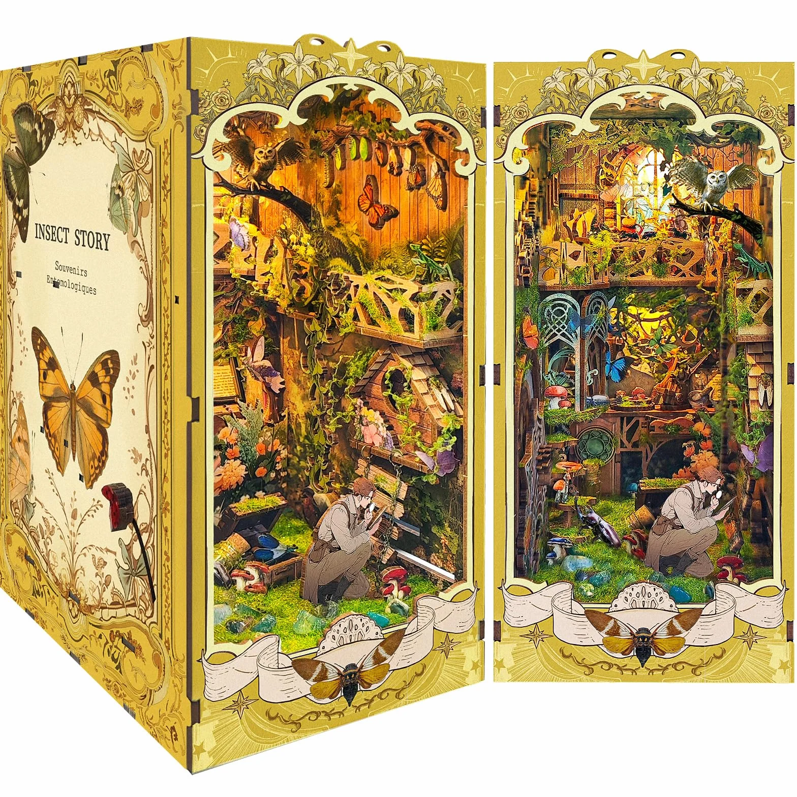 Ulikey Book Nook Kit DIY Miniatura de Madera con Luces LED