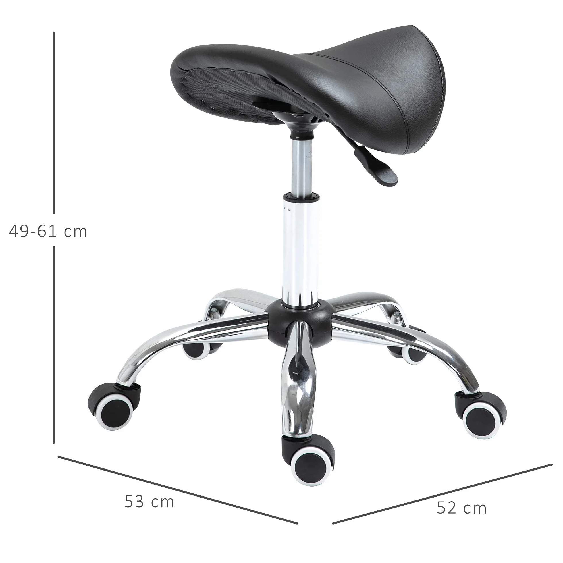 HOMCOM Taburete Giratorio con Ruedas Altura Ajustable Carga 120 kg 52x53x49-61 cm Blanco y Negro